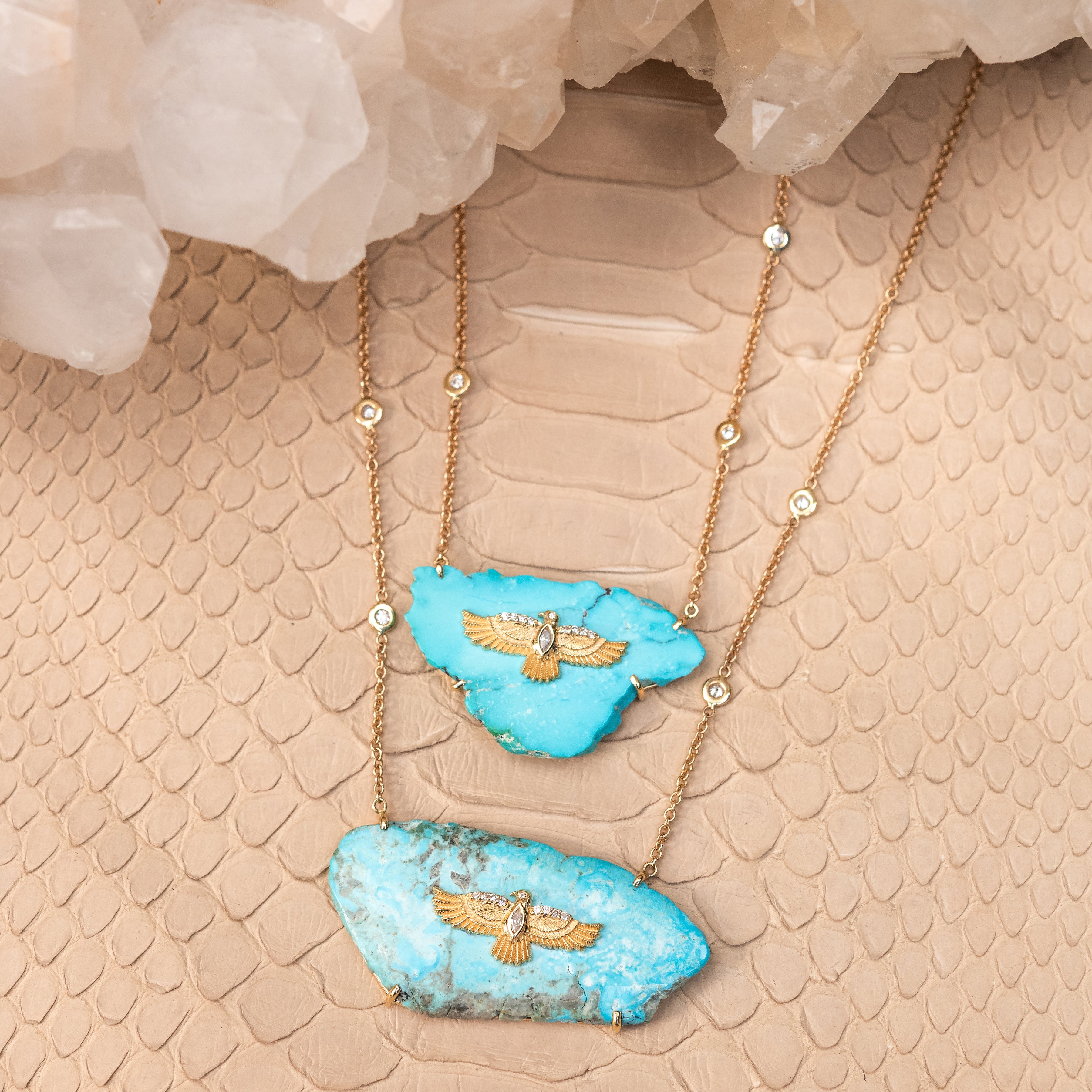 Diamond Thunderbird on Large Turquoise Slab Necklace