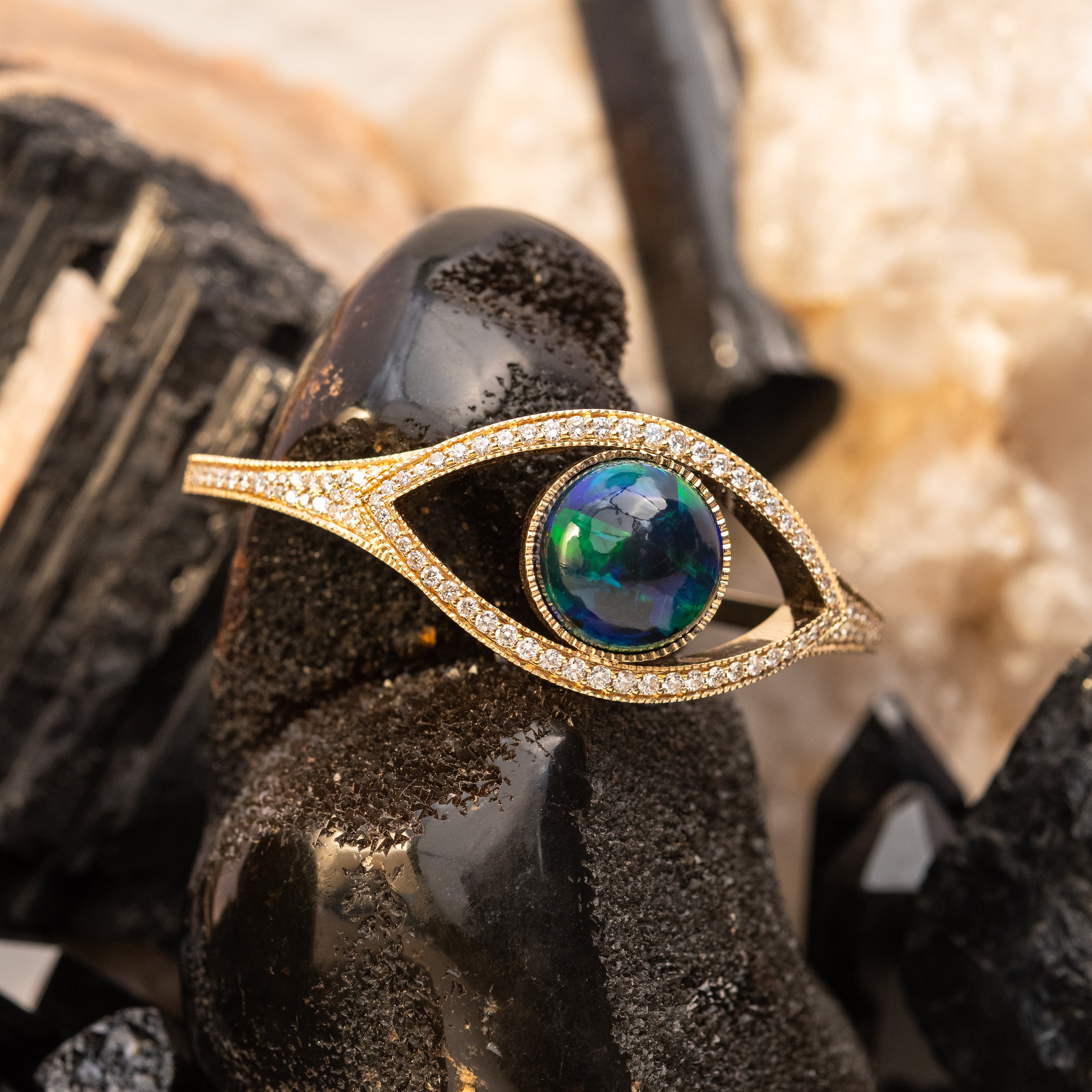 Large Opal Center Pave Eye Cuff Bracelet