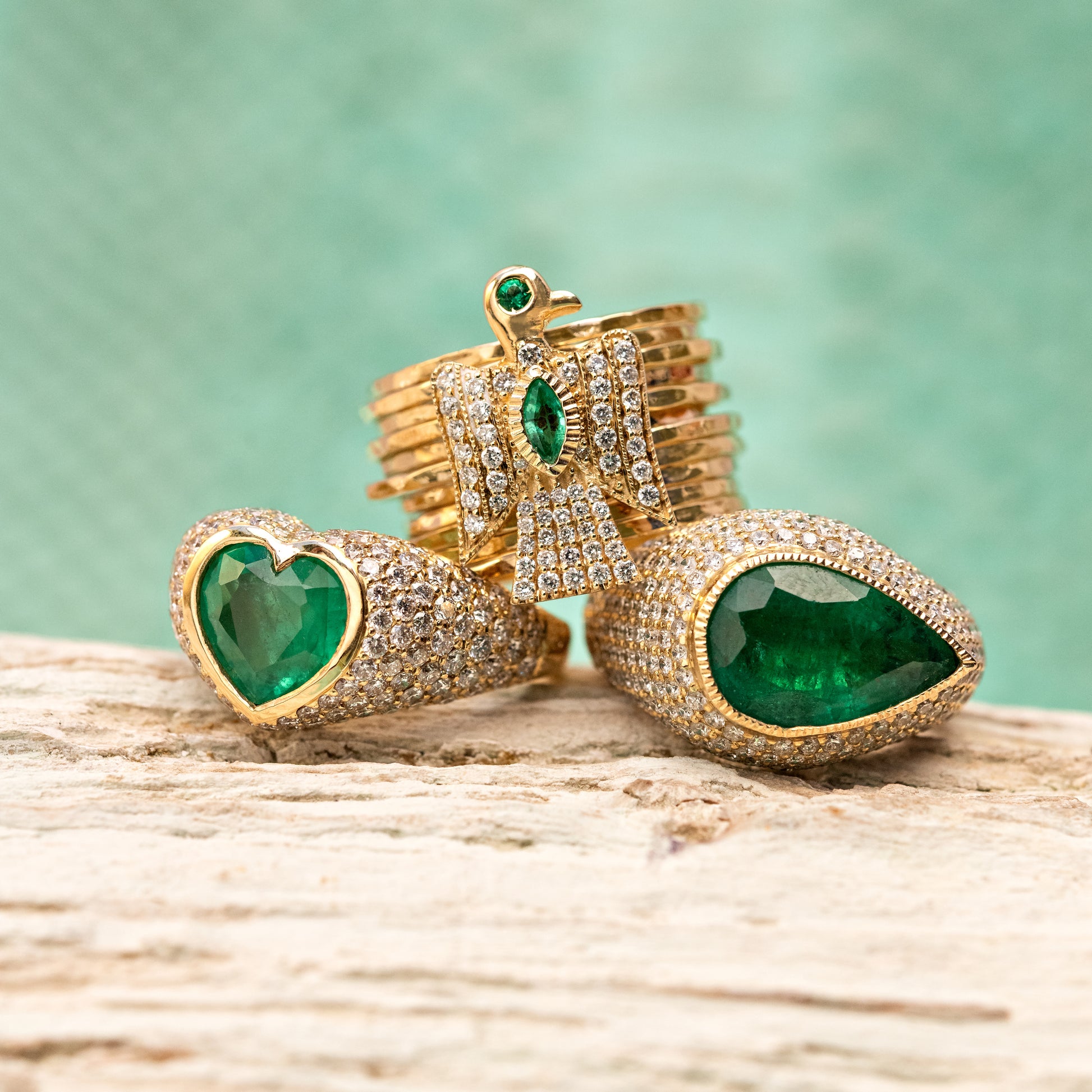 Pave Emerald Marquise Thunderbird Multi Waif Ring