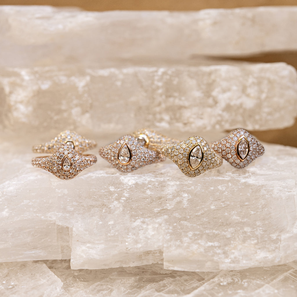 Large Marquise Diamond Pave Signet Ring