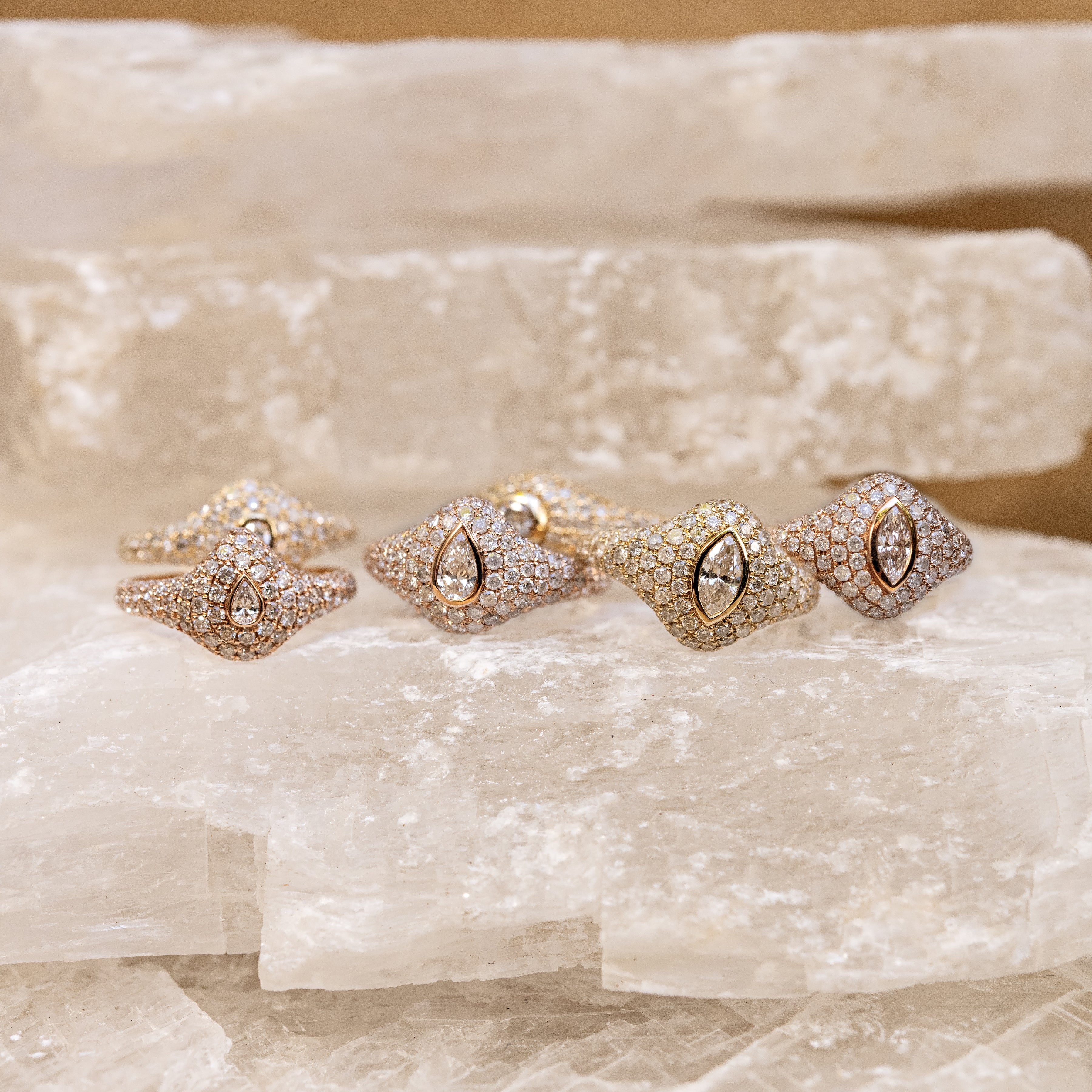 Large Marquise Diamond Pave Signet Ring