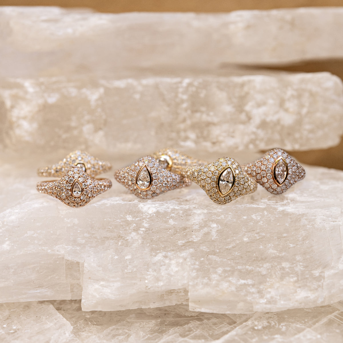 Large Teardrop Diamond Pave Signet Ring