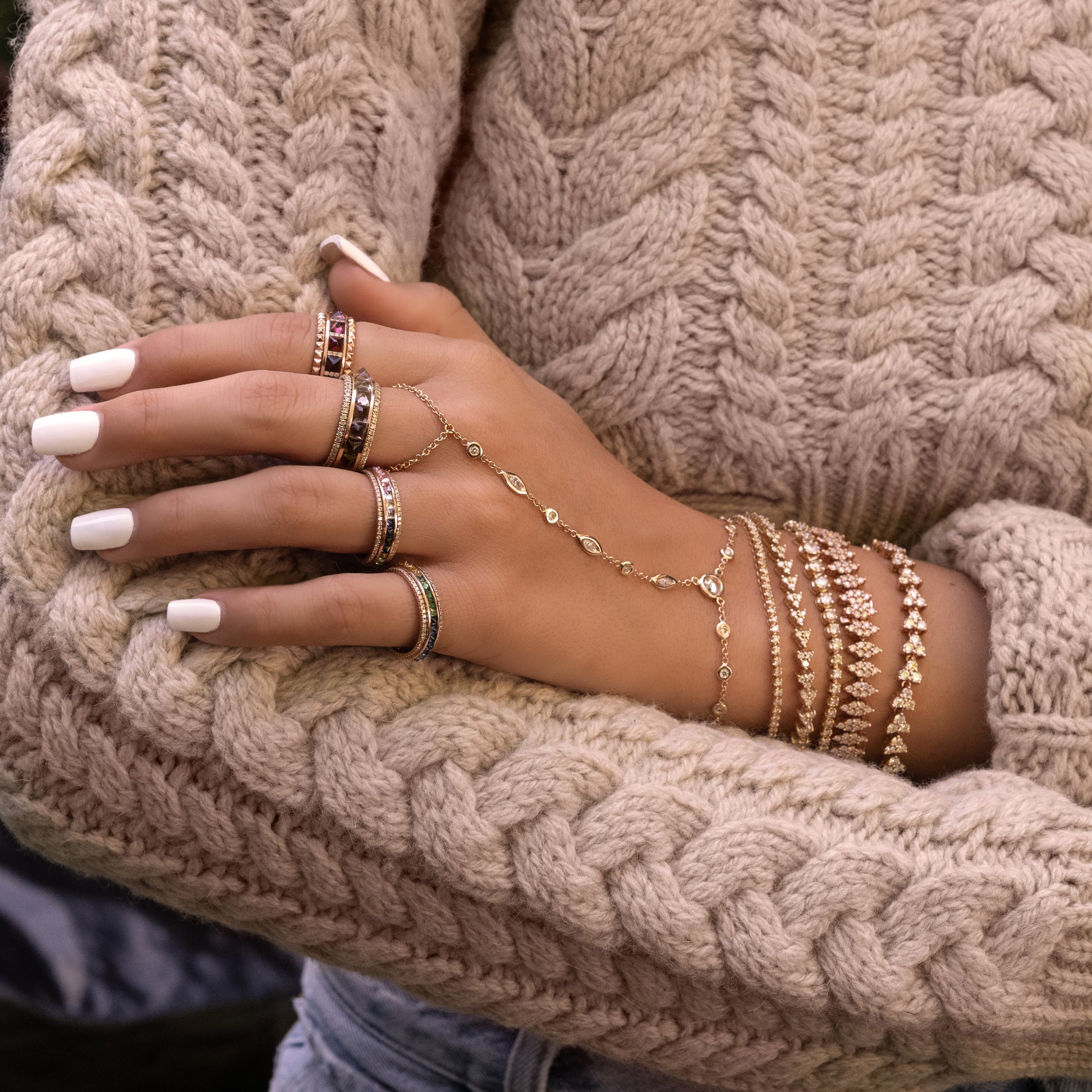 Rose Cut + Marquise Finger Bracelet