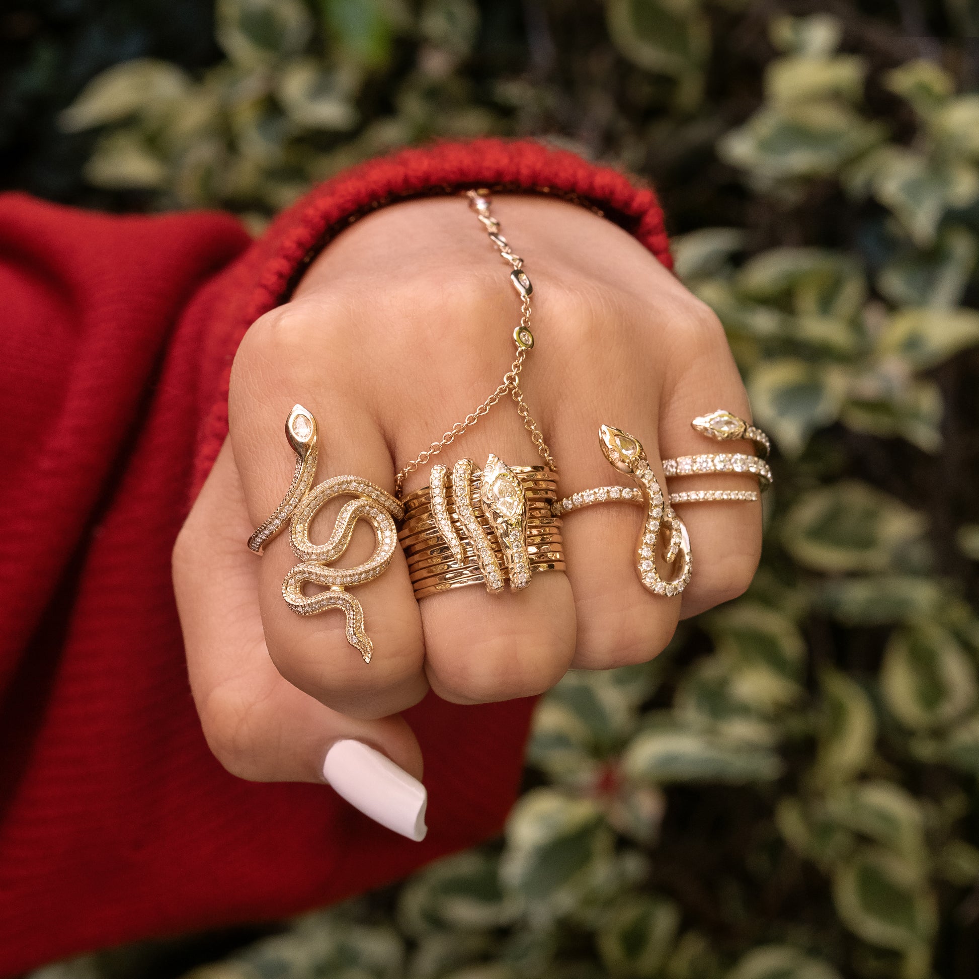 PAVE + MARQUISE DIAMOND COILED SNAKE MULTI WAIF RING