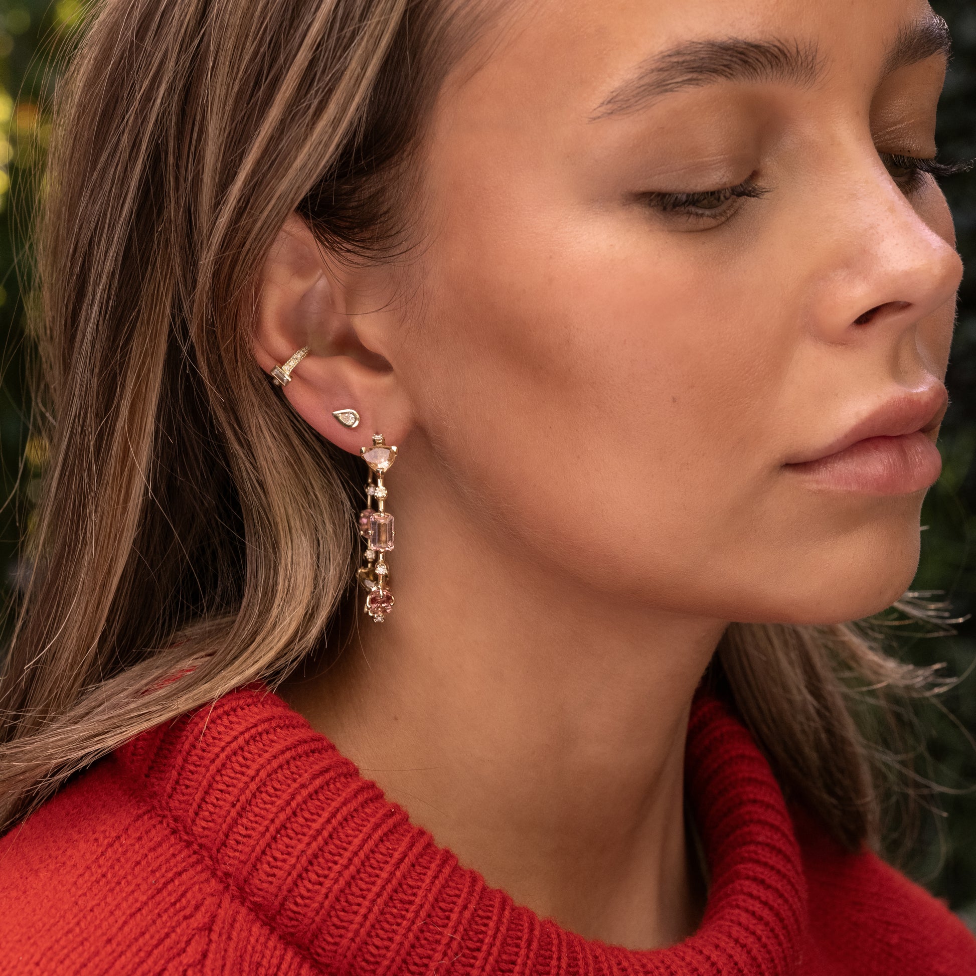 Pink Tourmaline + Graduated Diamond Sophia Hoops