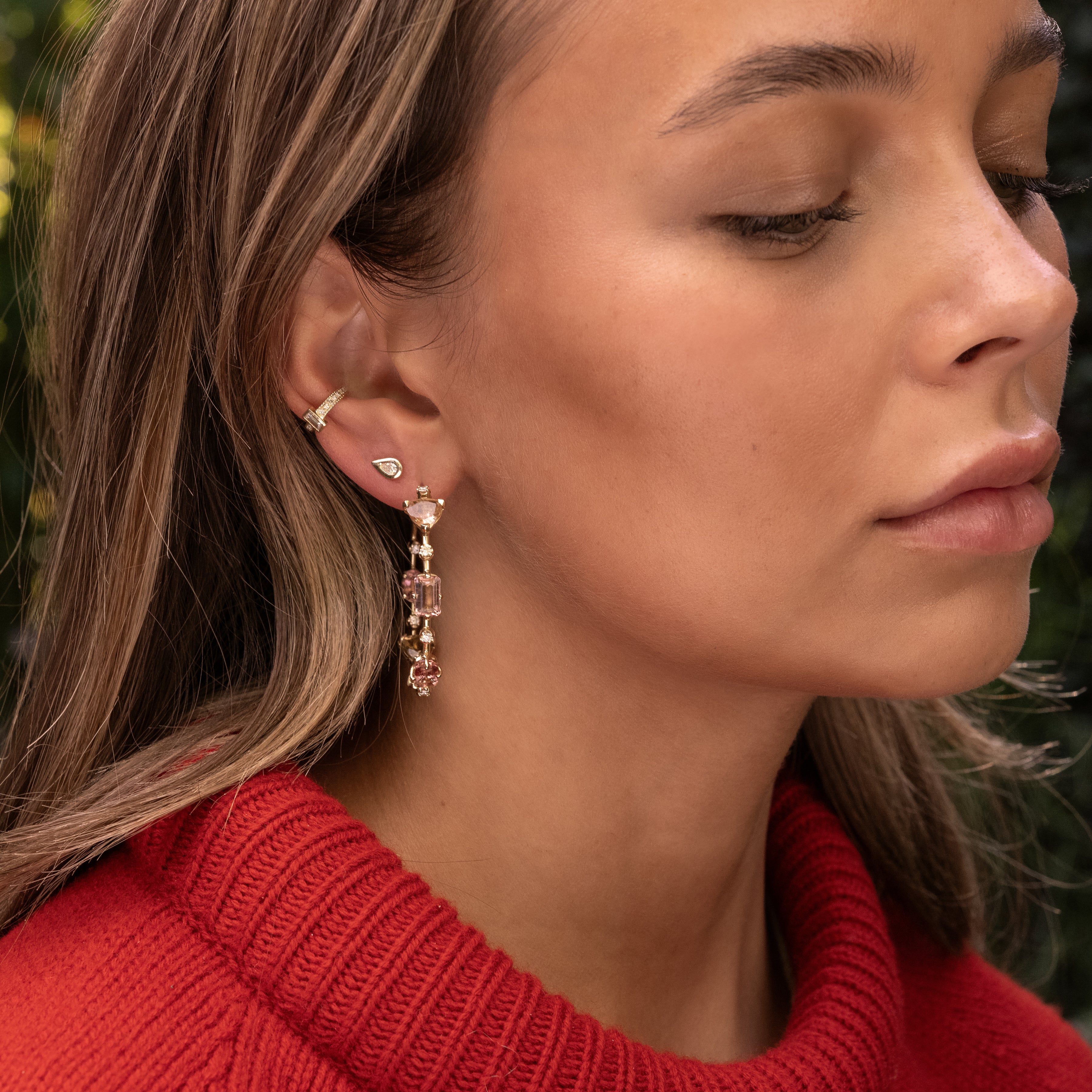 Pink Tourmaline + Graduated Diamond Sophia Hoops