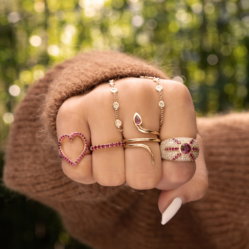 PAVE RUBY OUTLINE HEART RING