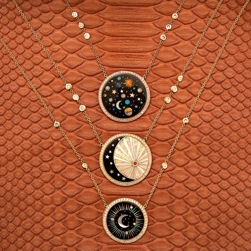 Pavé Round Onyx + Opal Starry Galaxy Inlay Necklace