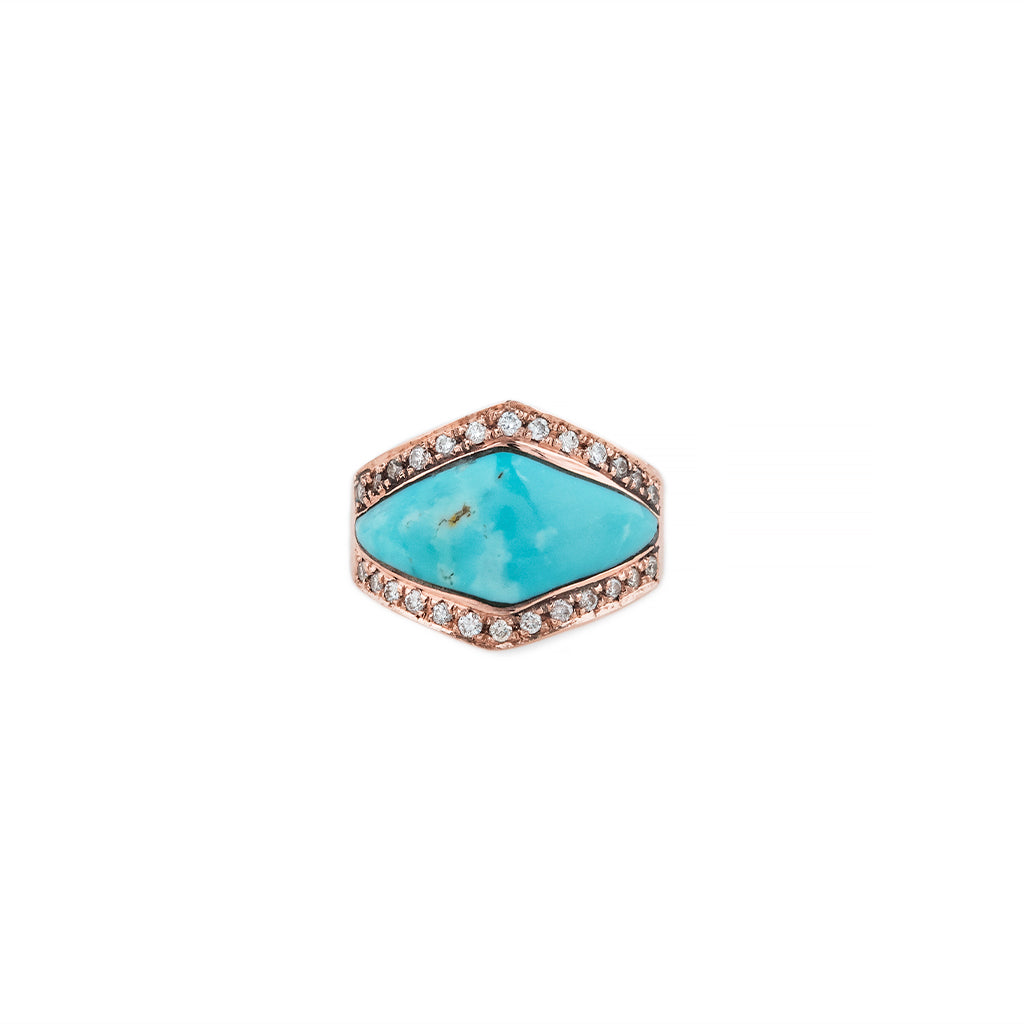 Pave Diamond Turquoise Inlay V Ring