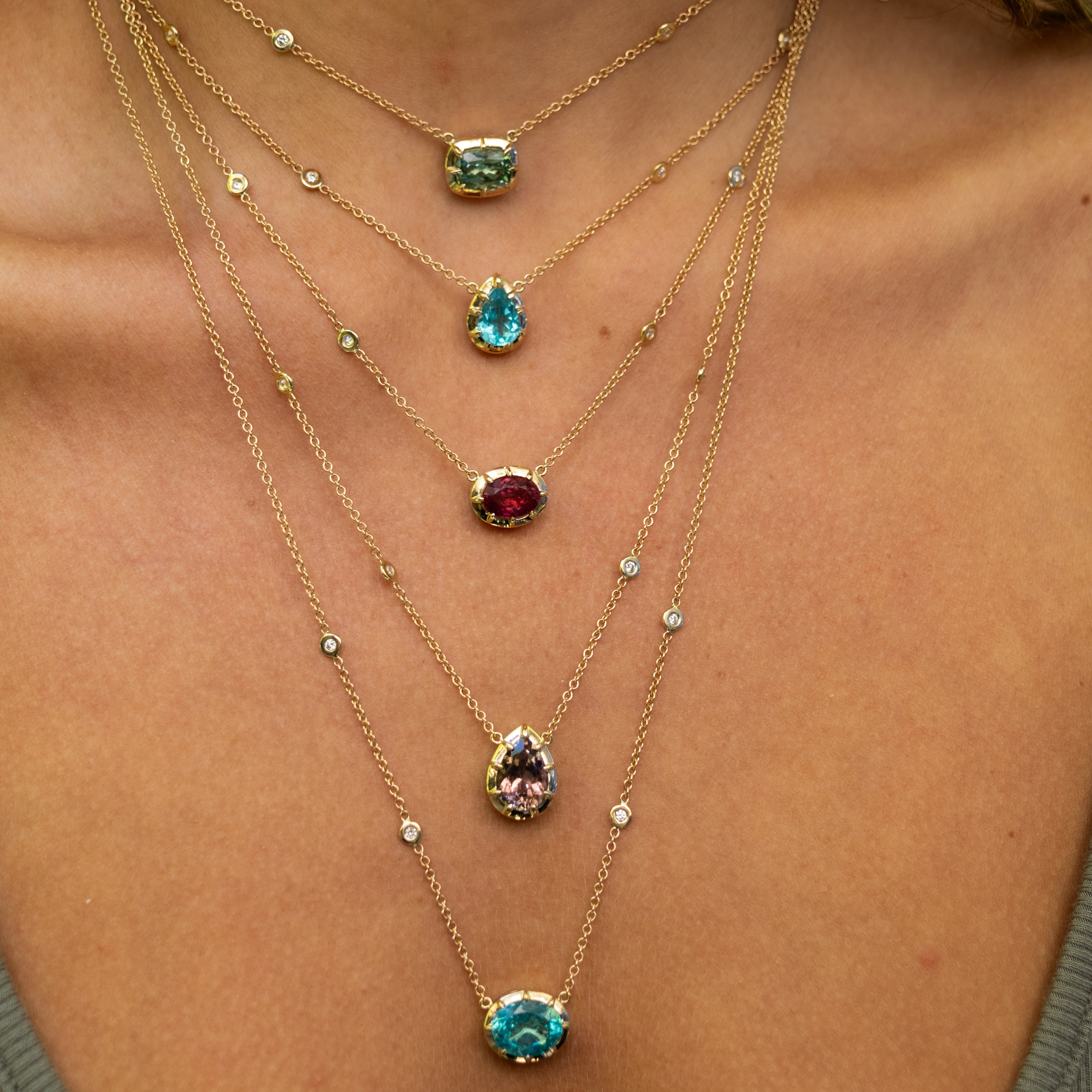 Oval Rubellite Vintage Bezel Necklace