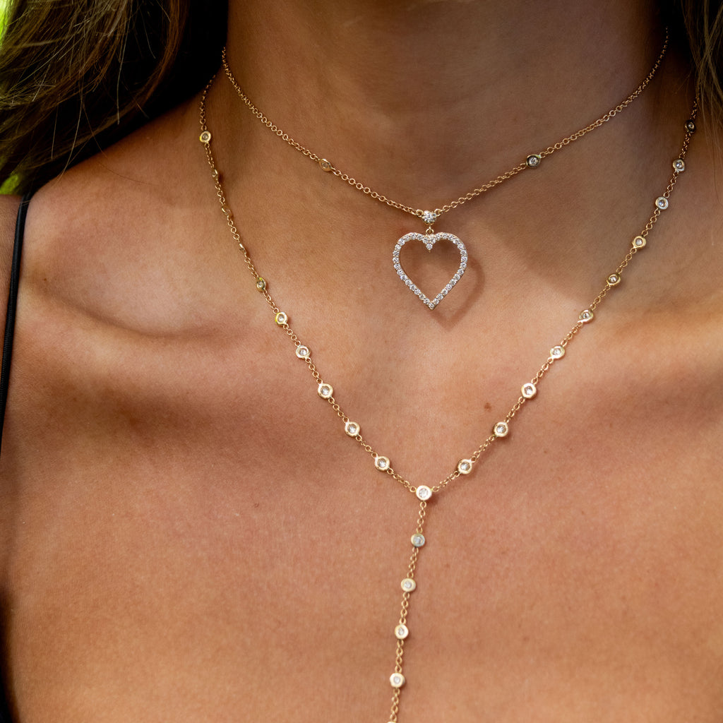 Pave Diamond Heart Outline Necklace