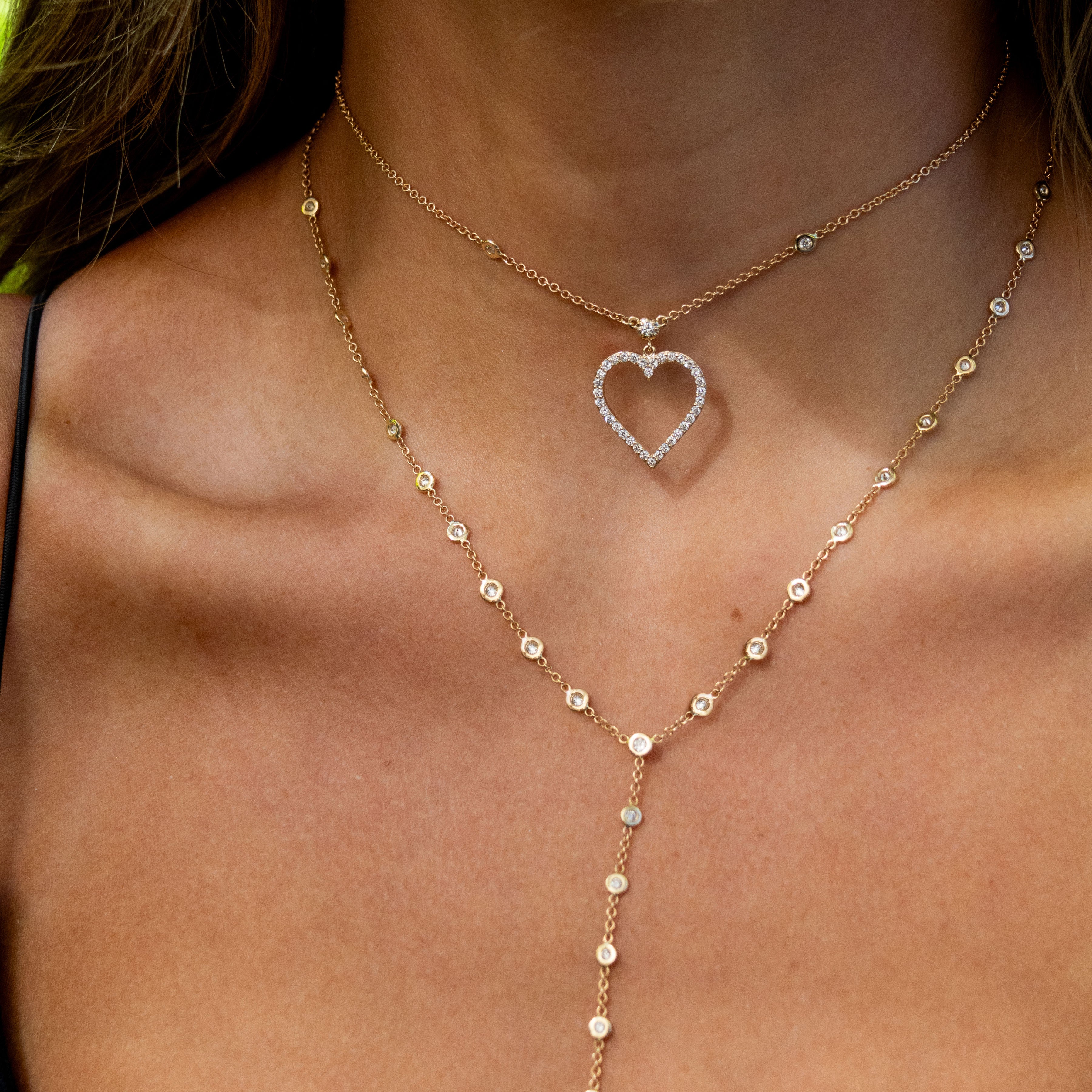 Pave Diamond Heart Outline Necklace