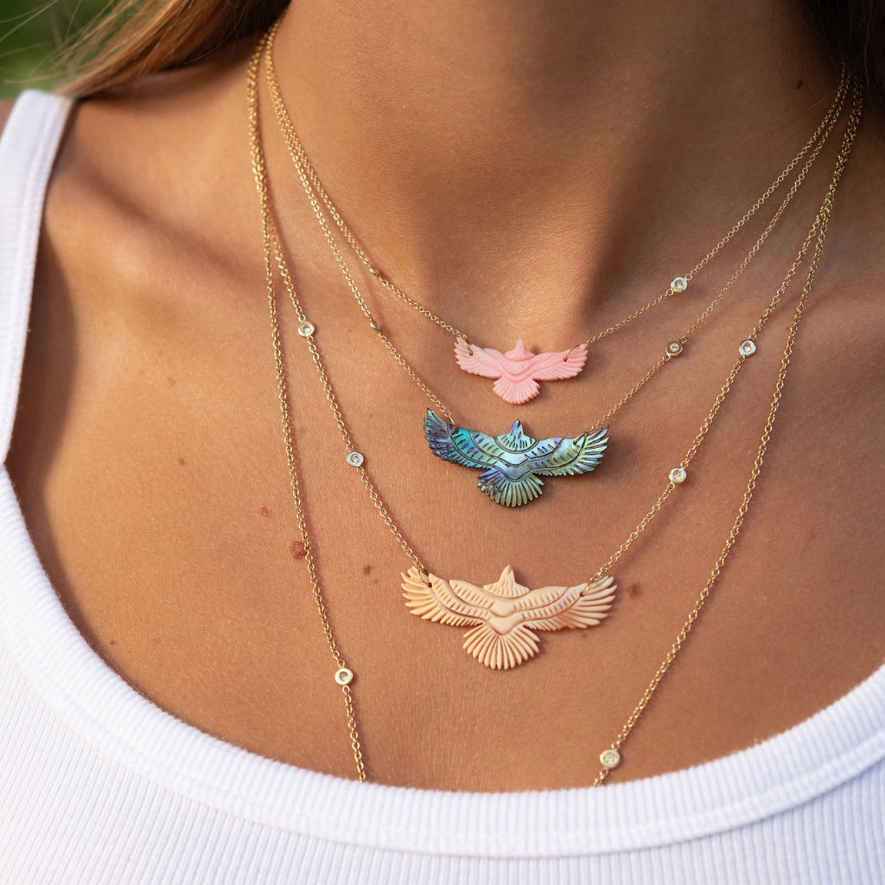 Large Conch Shell Thunderbird 4 Diamond Necklace