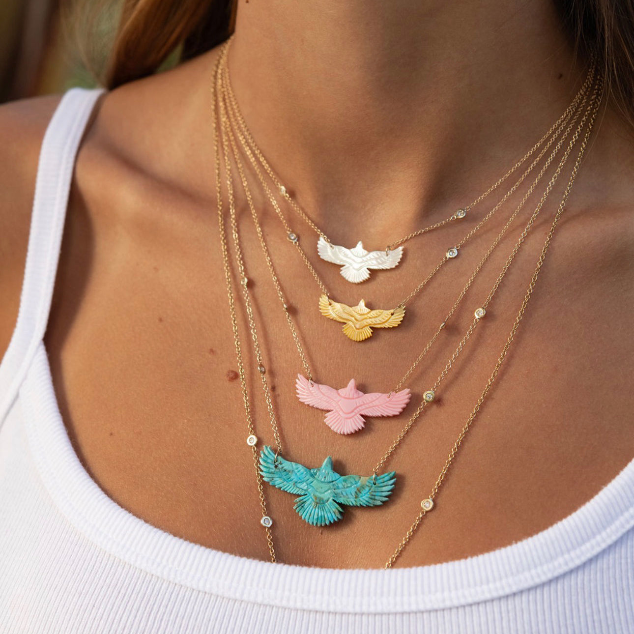 Large Turquoise Thunderbird 4 Diamond Necklace