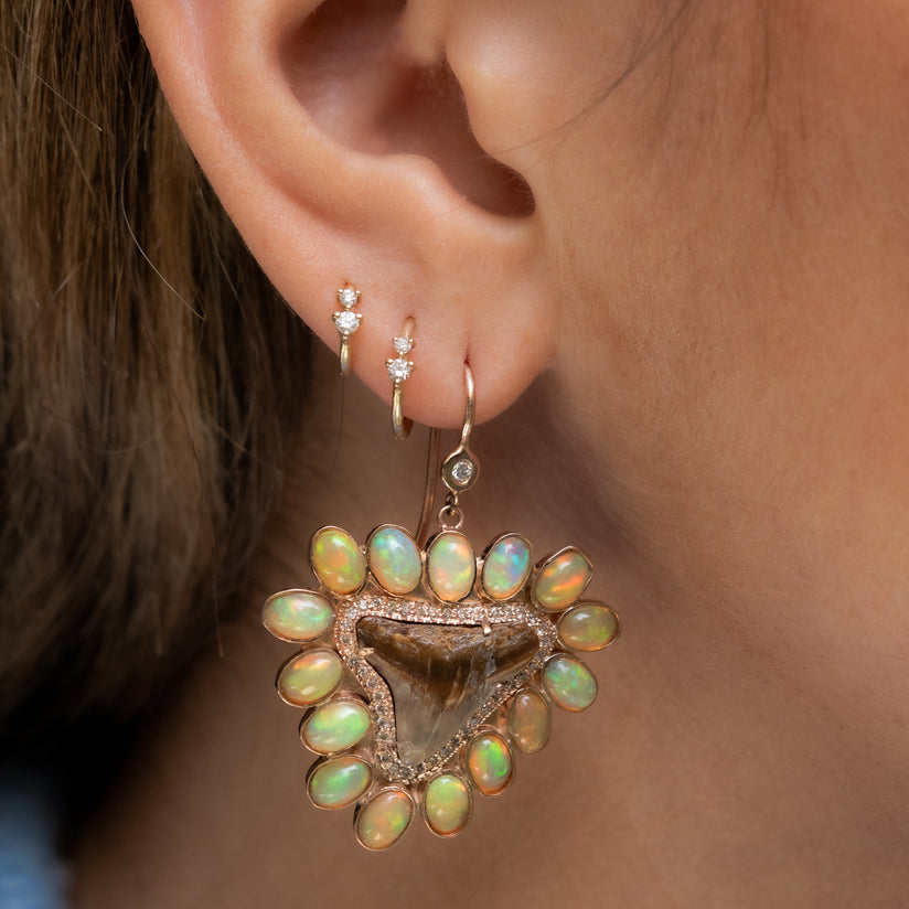 PAVE WHITE OPAL BROWN SHARK TOOTH MUFASA EARRINGS