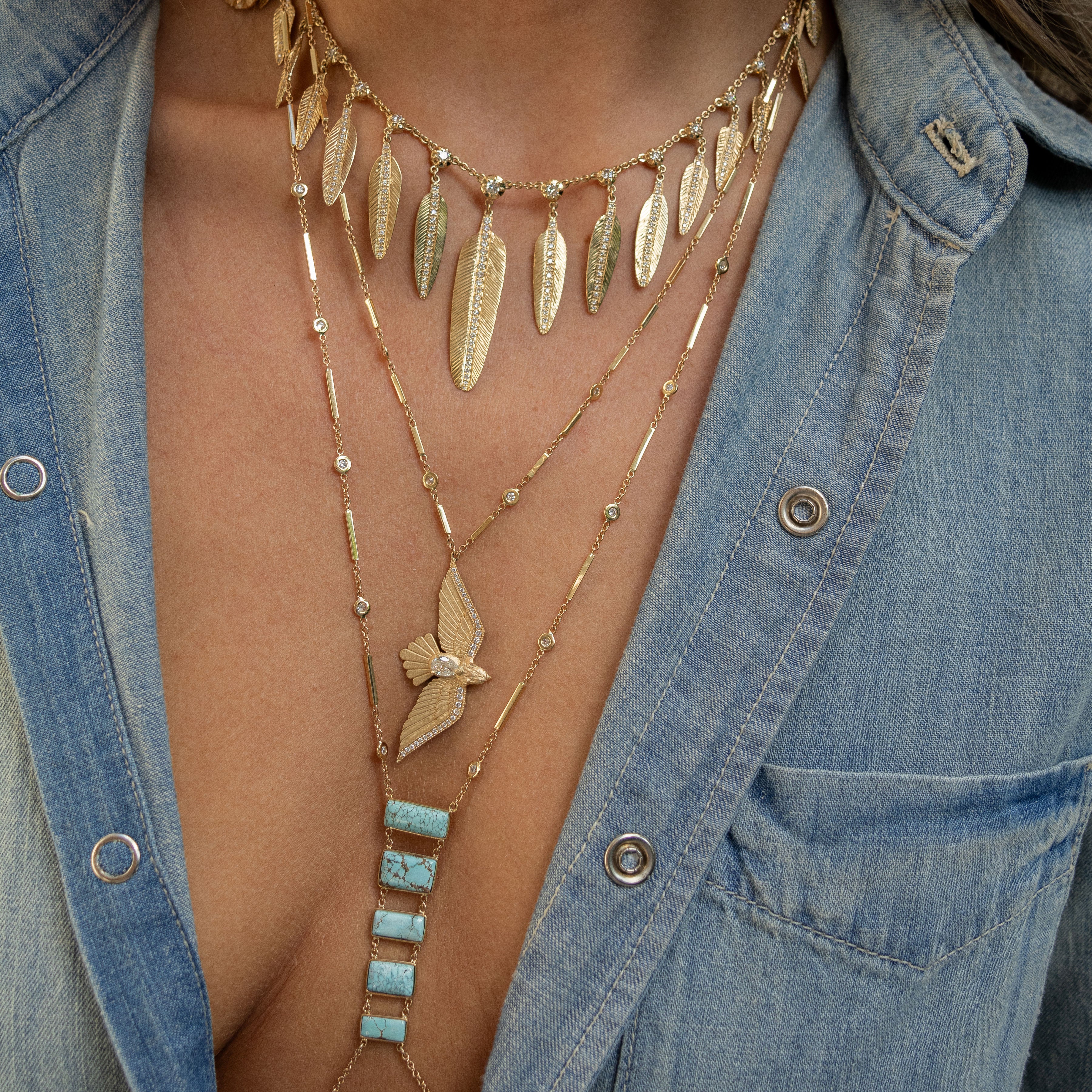 Teardrop Pavé Diamond In Flight Bird Necklace