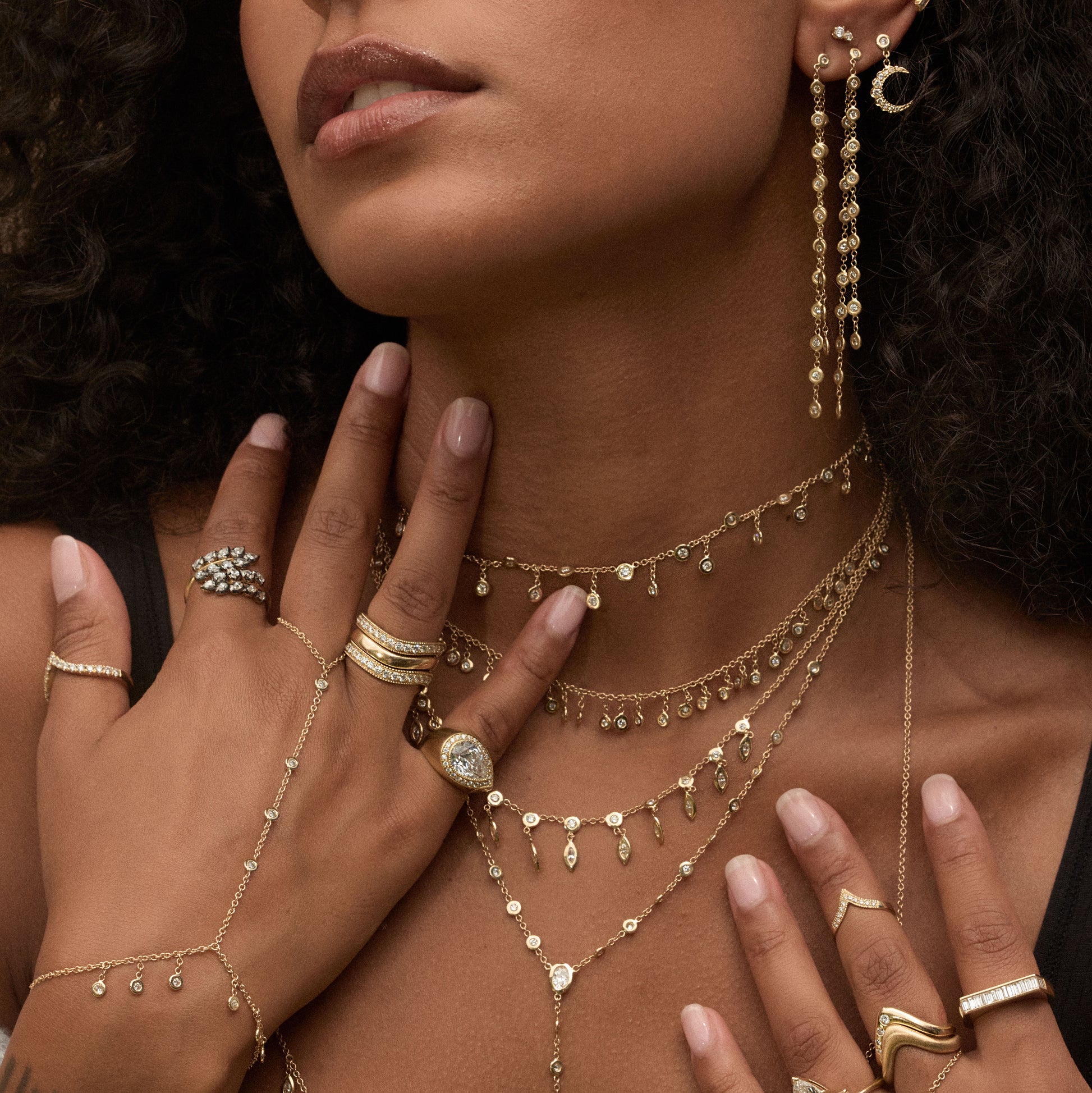 Diamond Crescent Drop Stud Earring