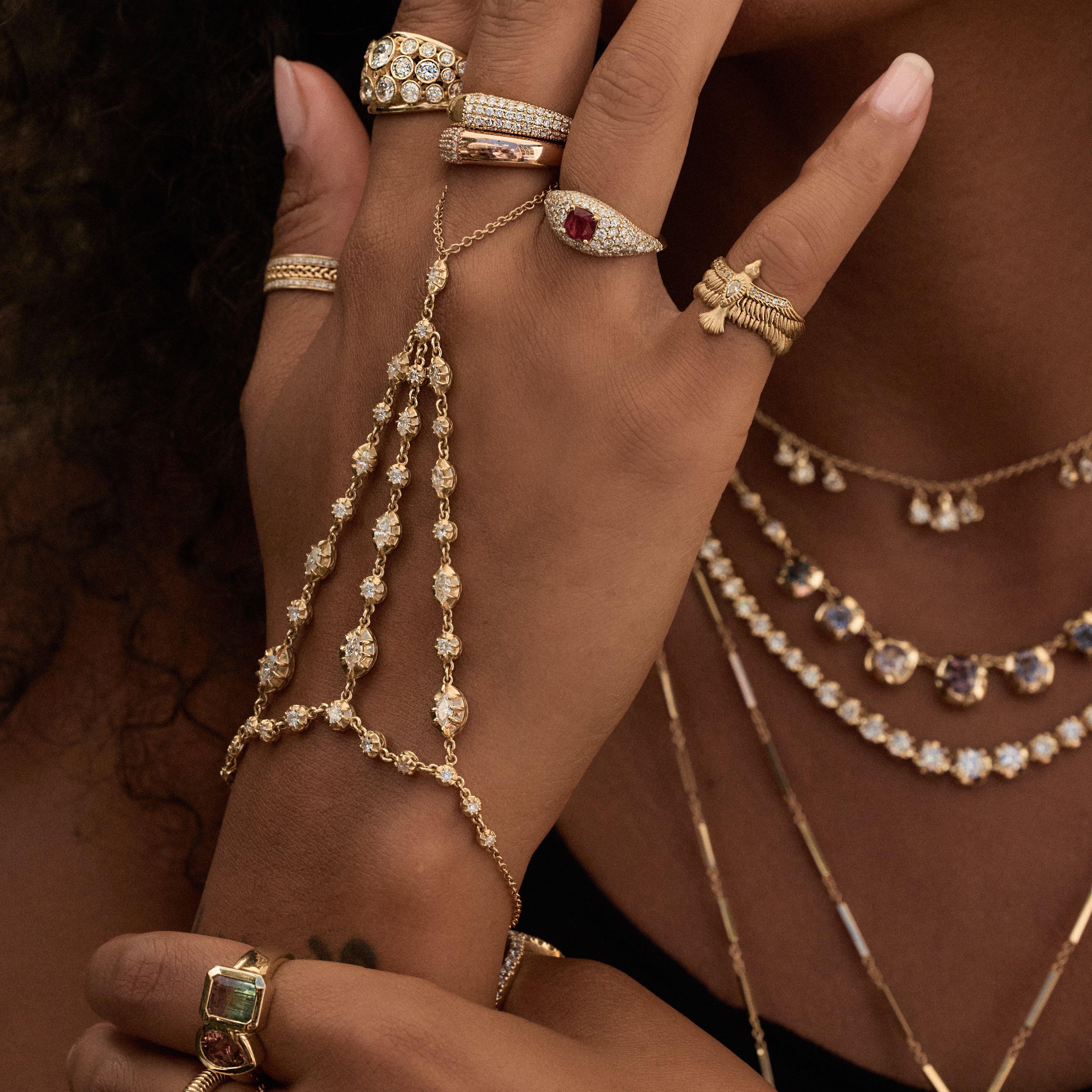 Marquise + Round Diamond Sophia Triangle Hand Finger Bracelet
