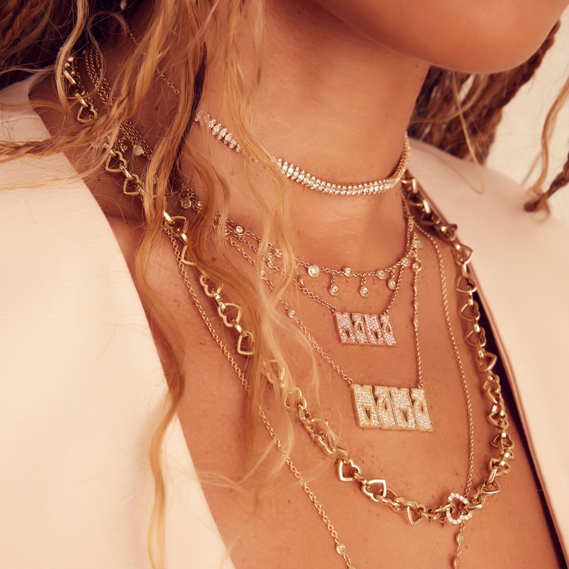 Pave Diamond Large "Mama" Necklace
