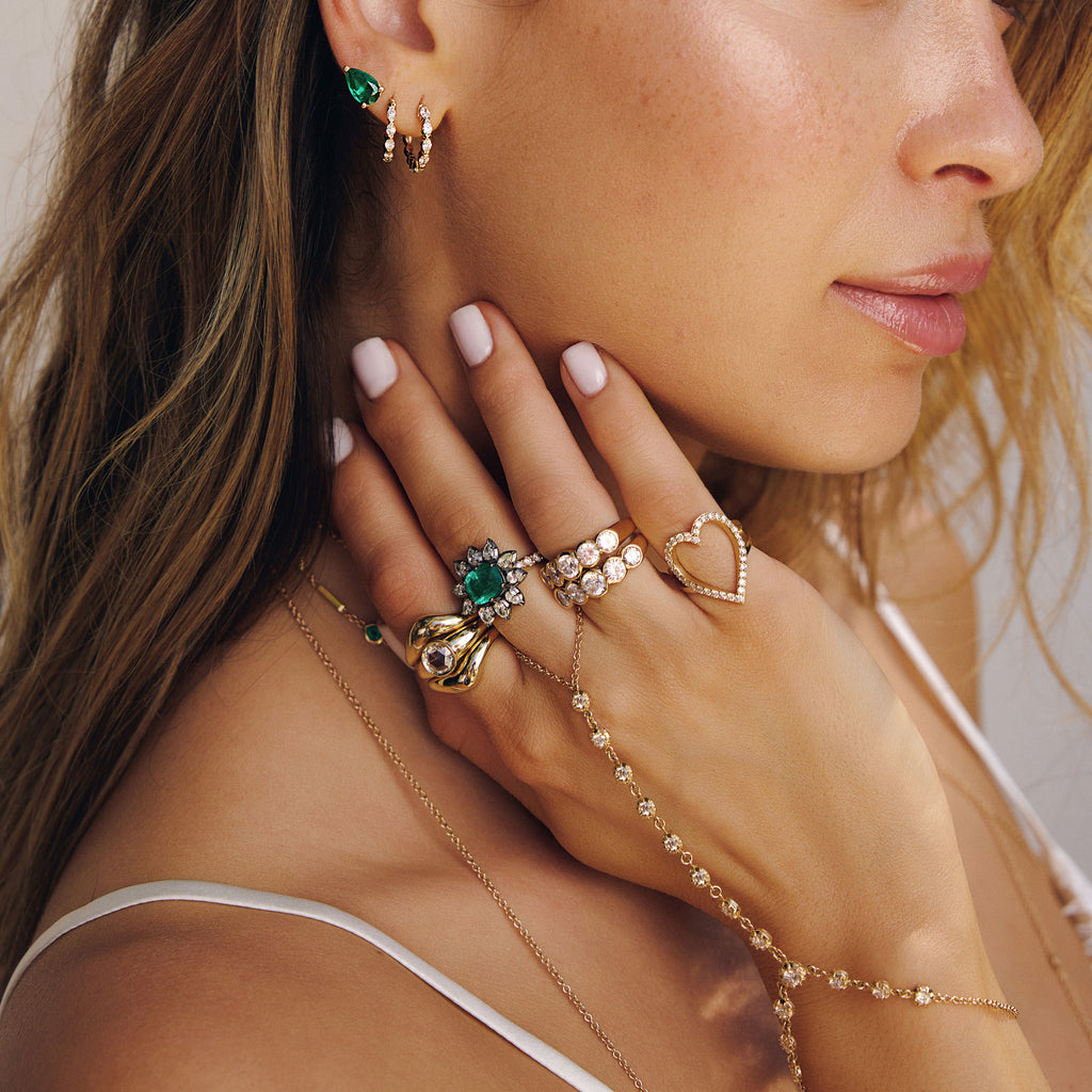 Rose Cut Diamond Freeform Wave Stack Rings