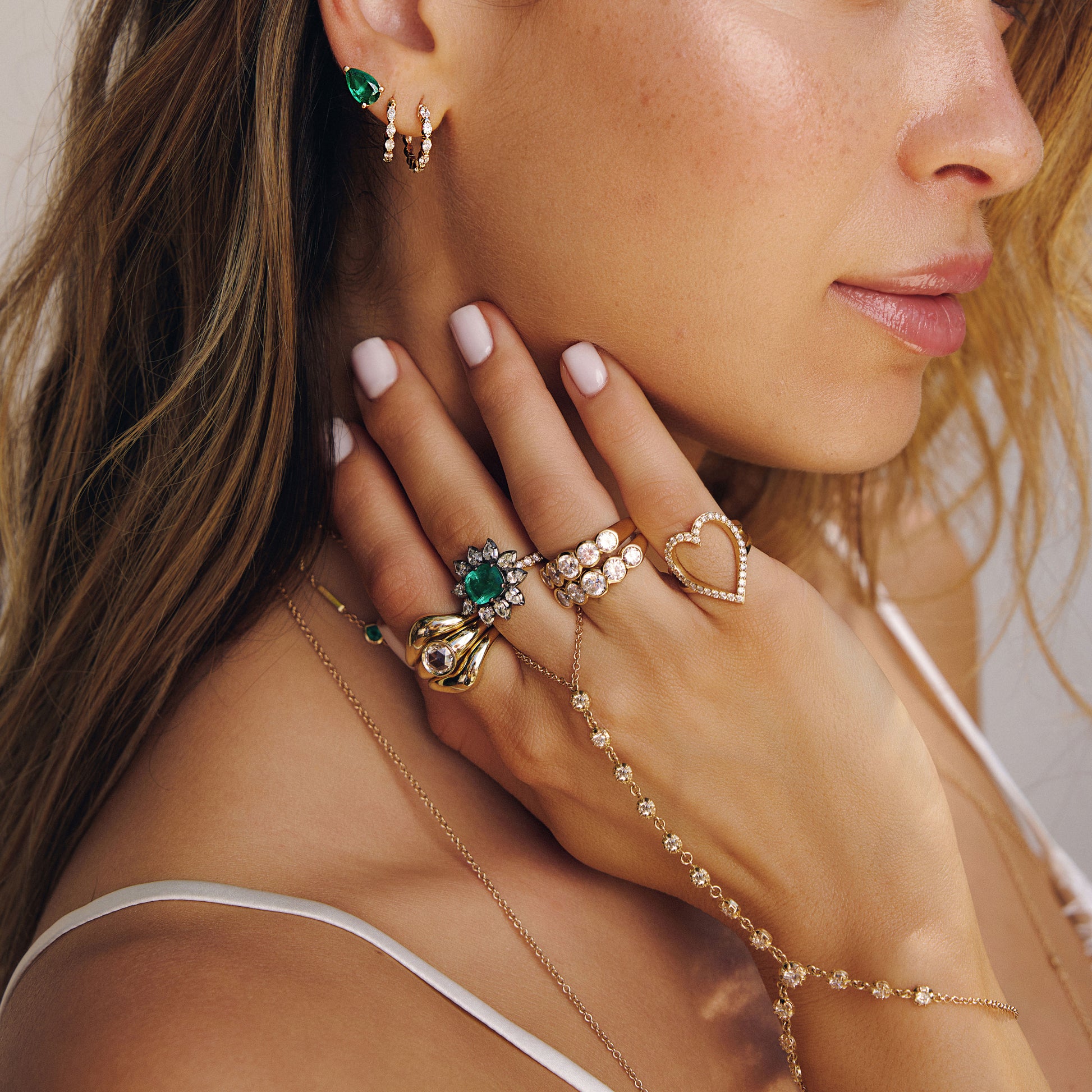 Rose Cut Diamond Freeform Wave Stack Rings