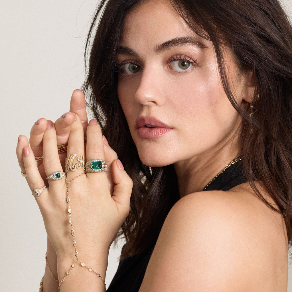 Pave Green Tourmaline Square Center Ring