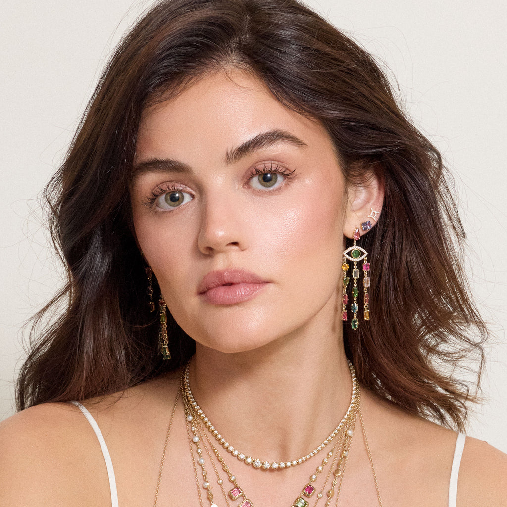 Pave Eye + Tourmaline Chandelier Earrings