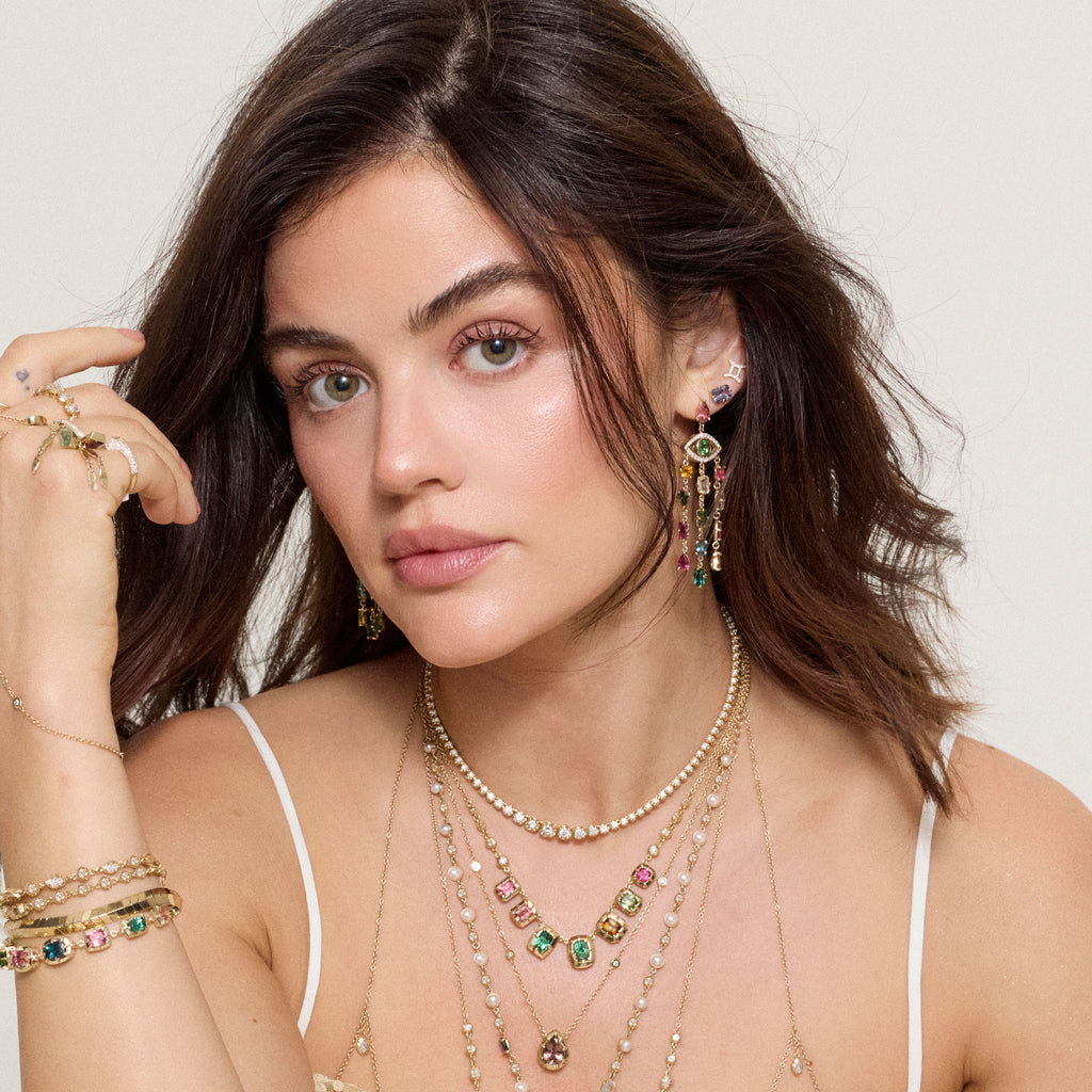 Pave Eye + Tourmaline Chandelier Earrings