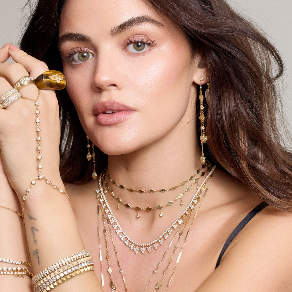 Hammered Kite Shape + Diamond Shakers Choker Necklace