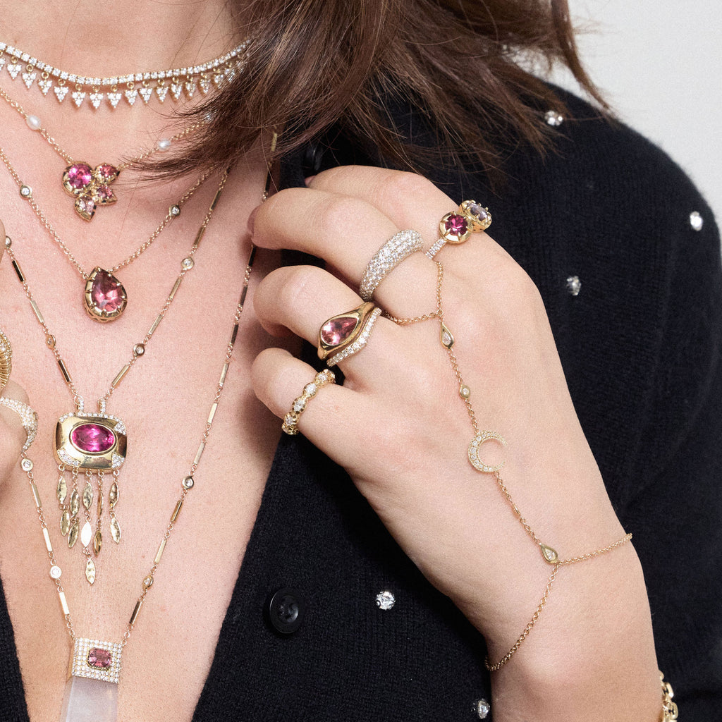 Tilted Light Pink Tourmaline Teardrop Ring