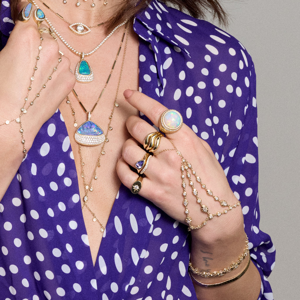 Pave Round Opal Starburst Ring