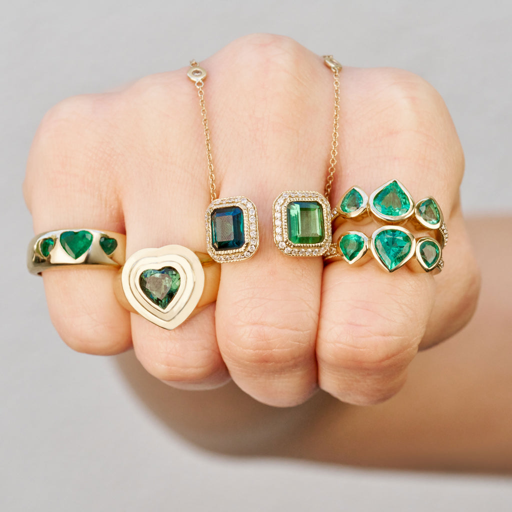 Green Tourmaline Heart Deco Ring