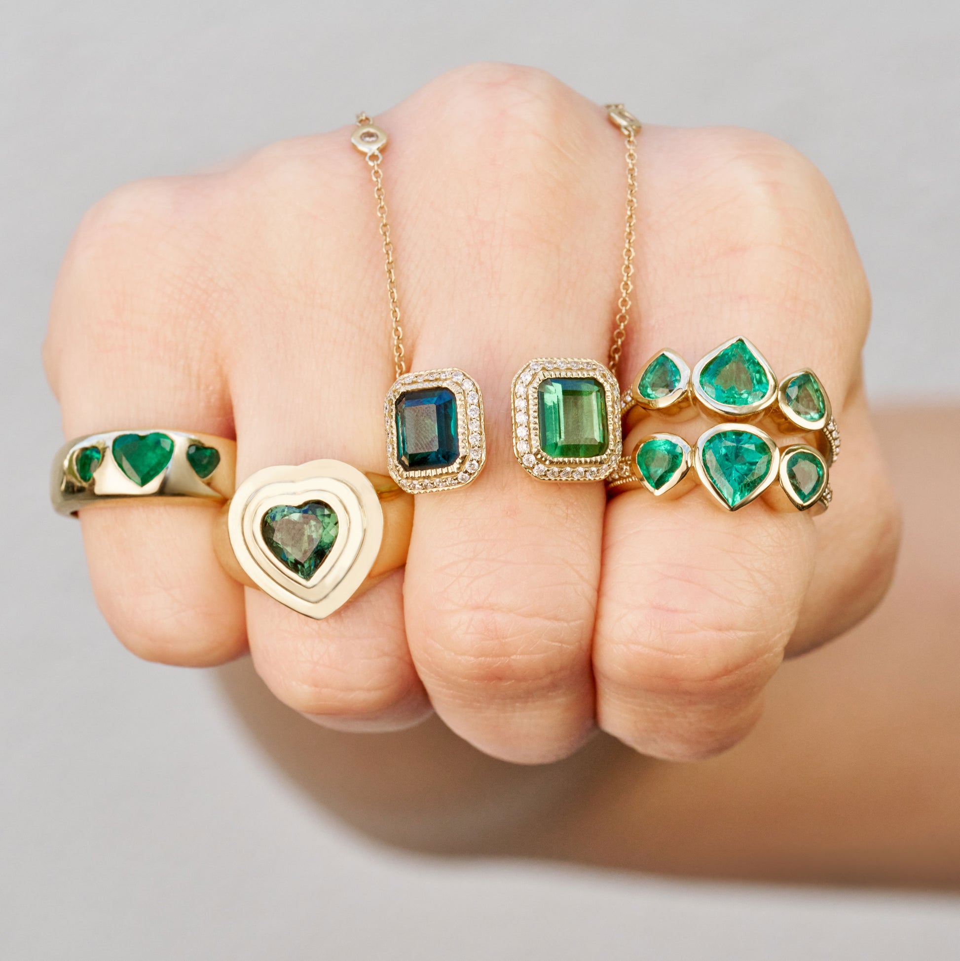 Green Tourmaline Heart Deco Ring