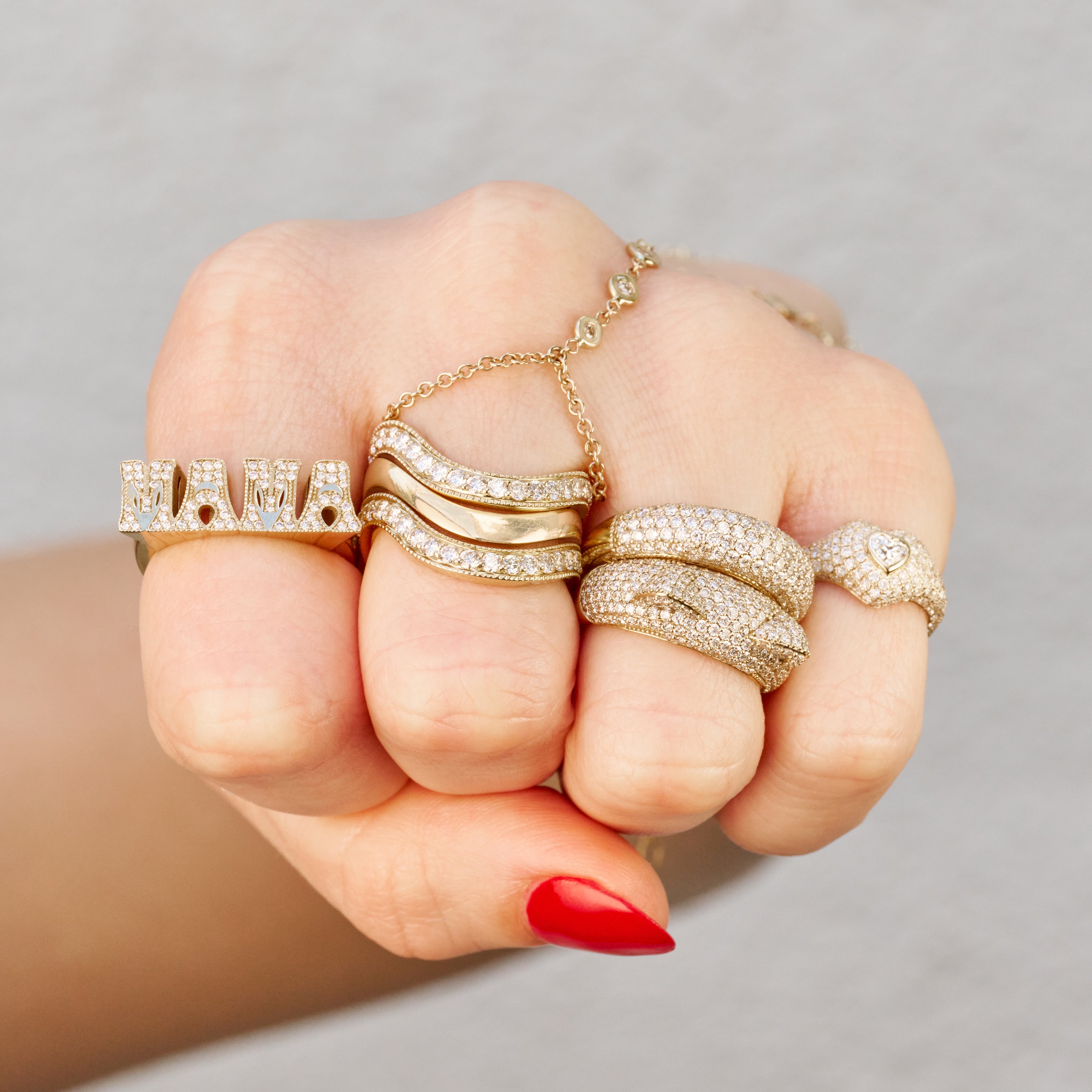 Pave Diamond Multi Wave Ring