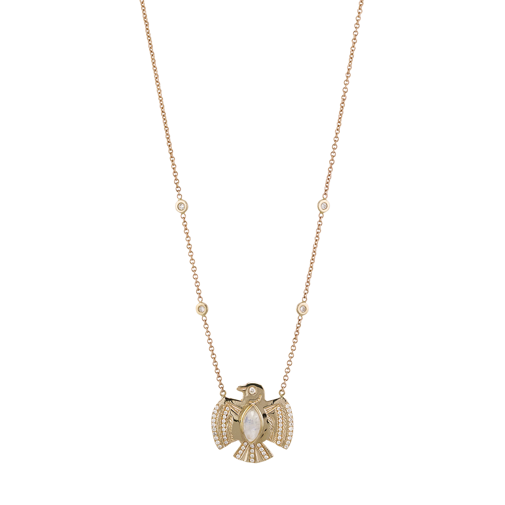 Small Pavé Marquise Gemstone Thunderbird Necklace