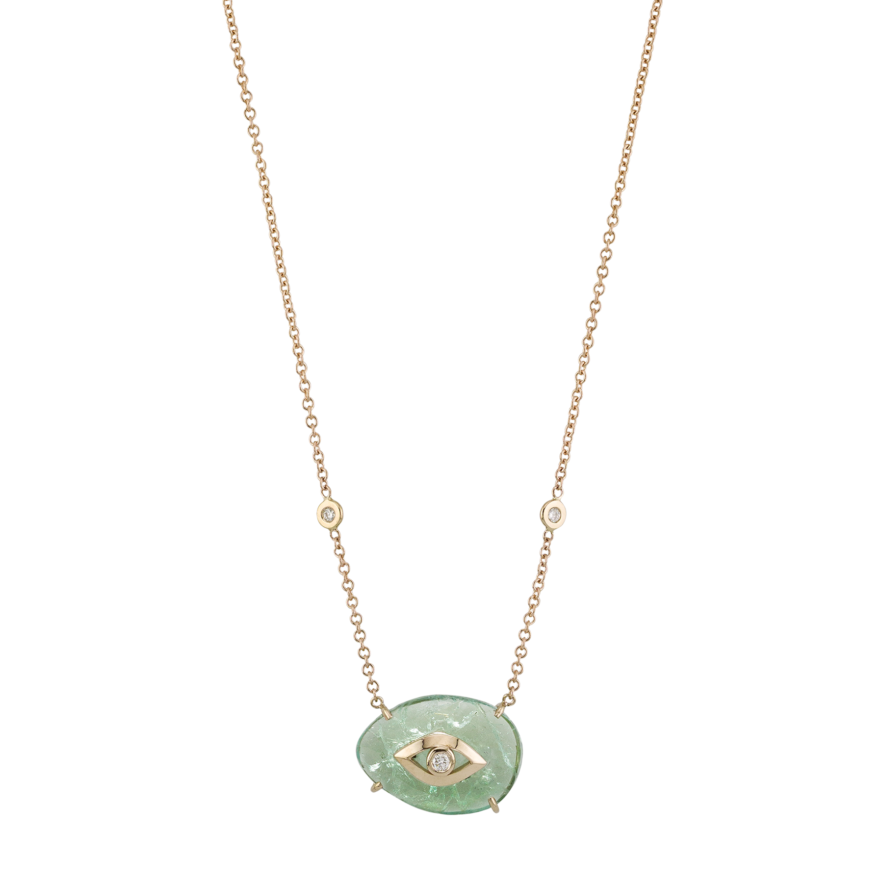 Green Tourmaline Open Diamond Eye Necklace