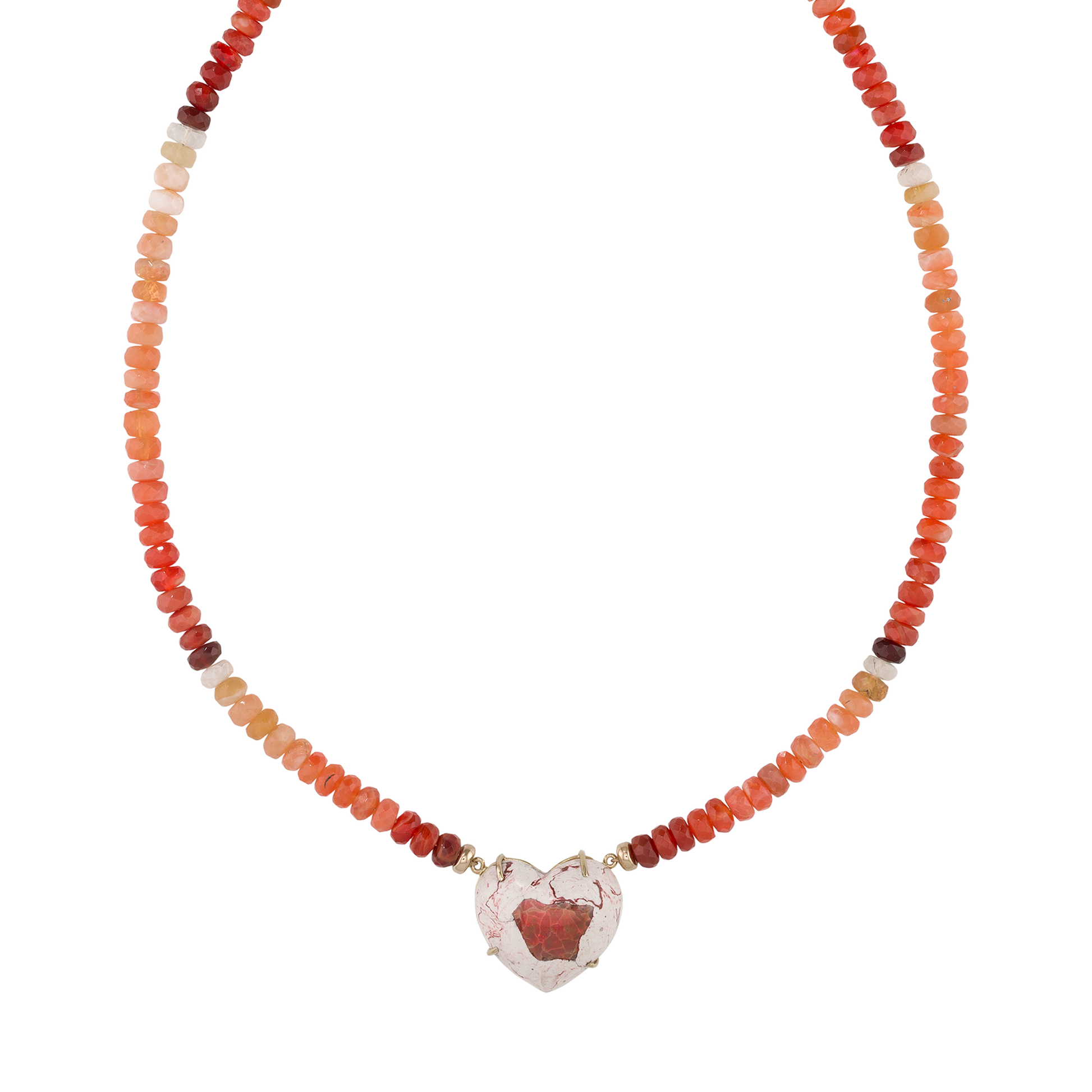 Opal Heart Pendant Orange Opal Beaded Necklace