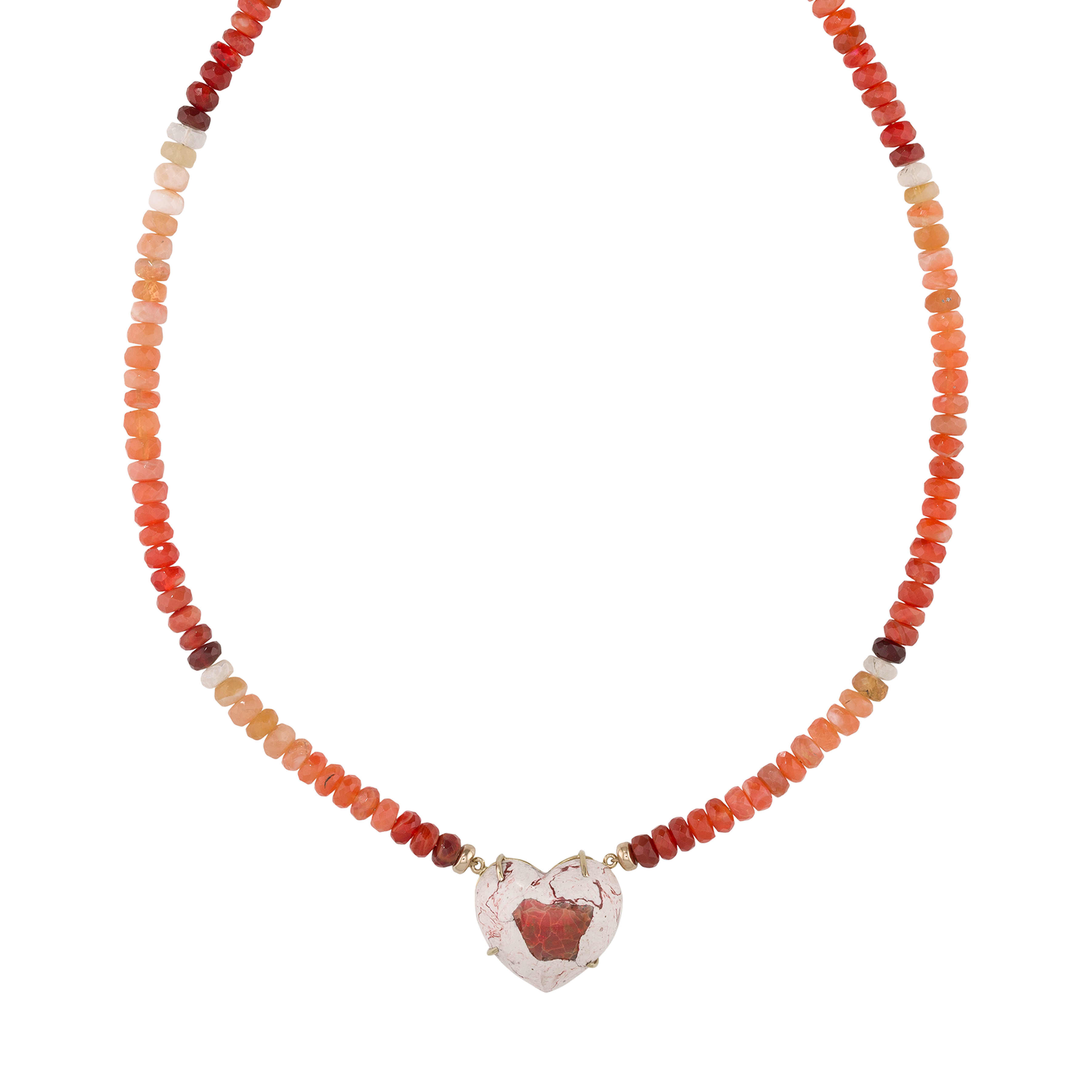 Opal Heart Pendant Orange Opal Beaded Necklace