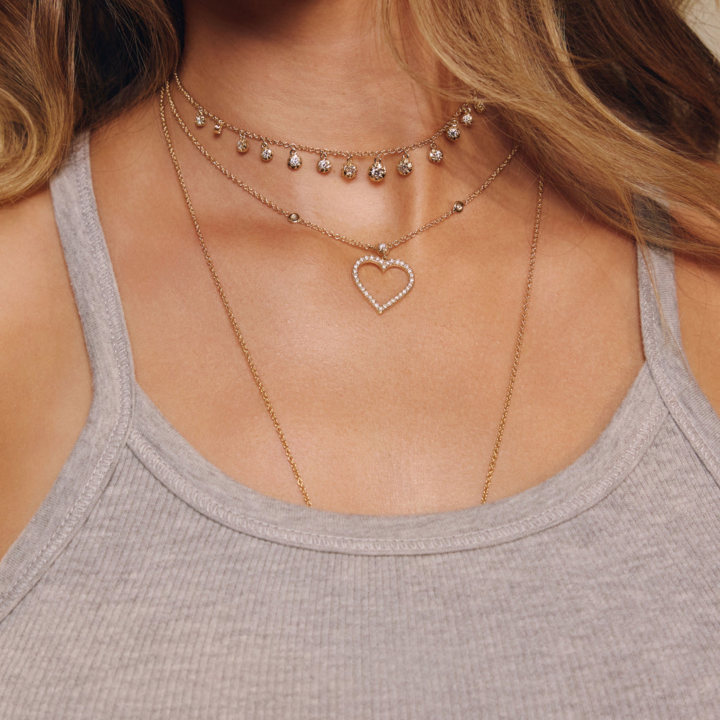 Pave Diamond Heart Outline Necklace