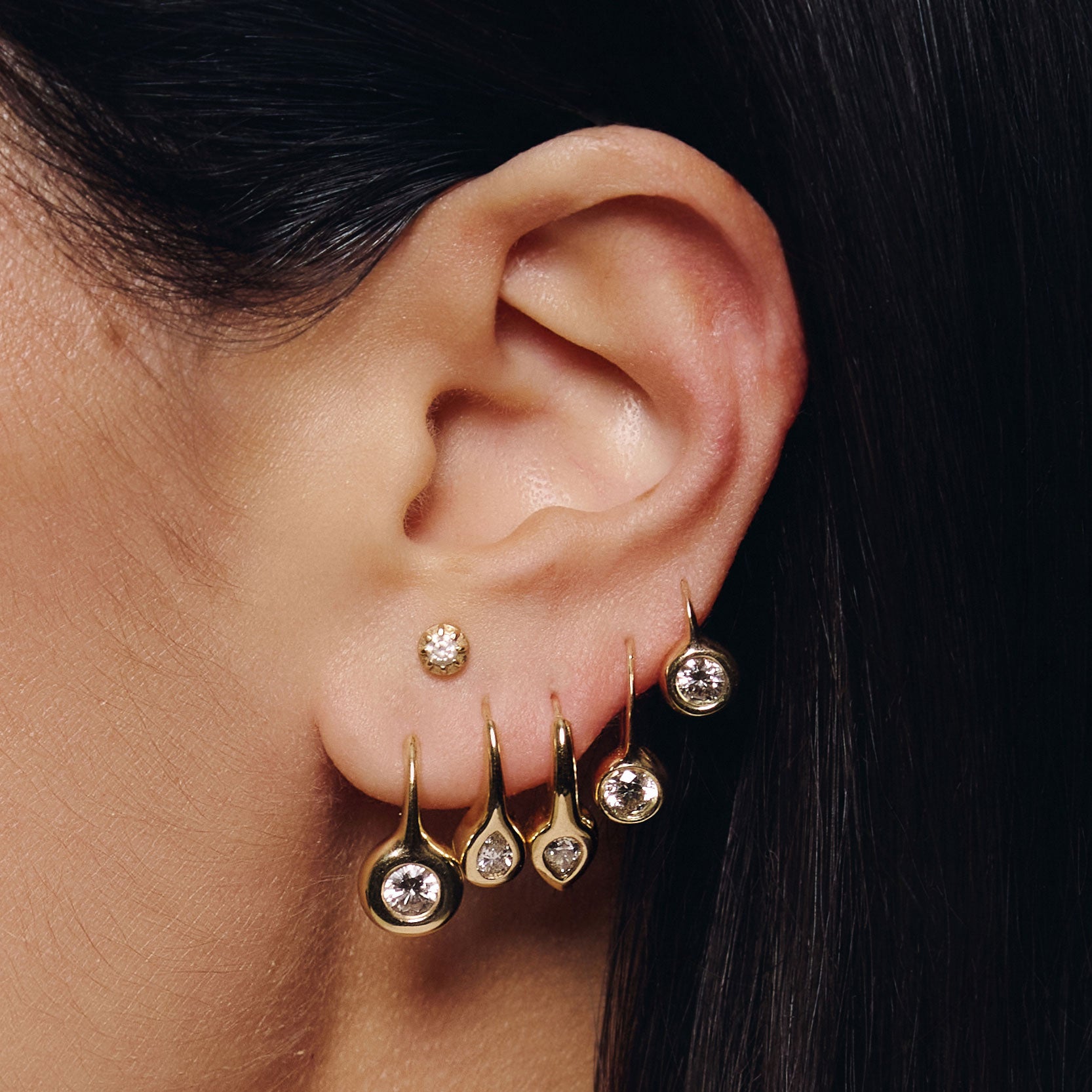 Large Round Diamond Hook Earring