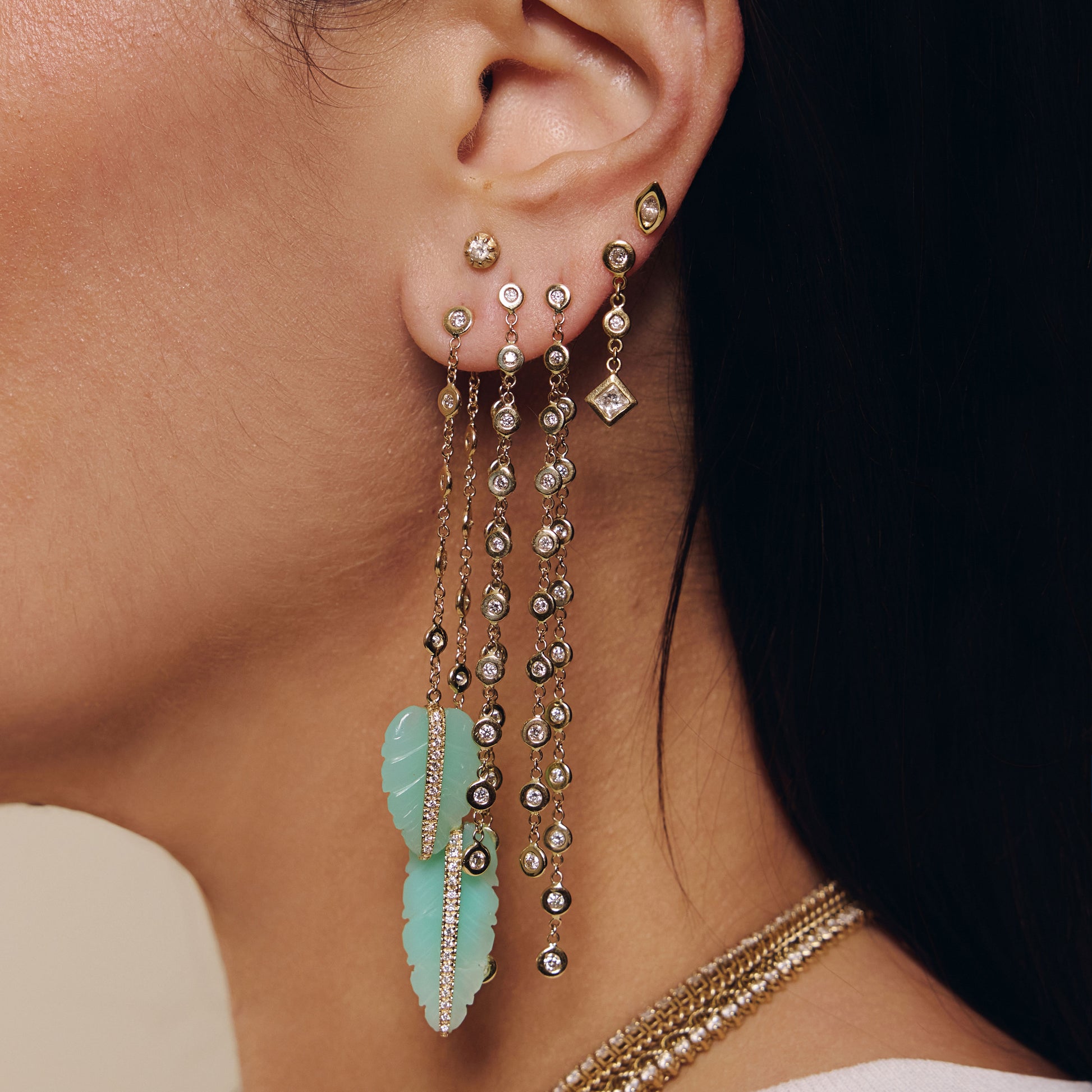 Mini 10 Diamond Drop Stud Front Back Earring