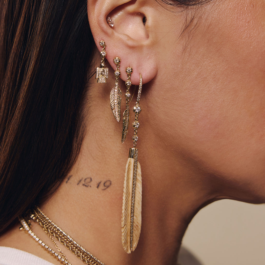 2 Sophia Diamond + Pave Feather Drop Stud