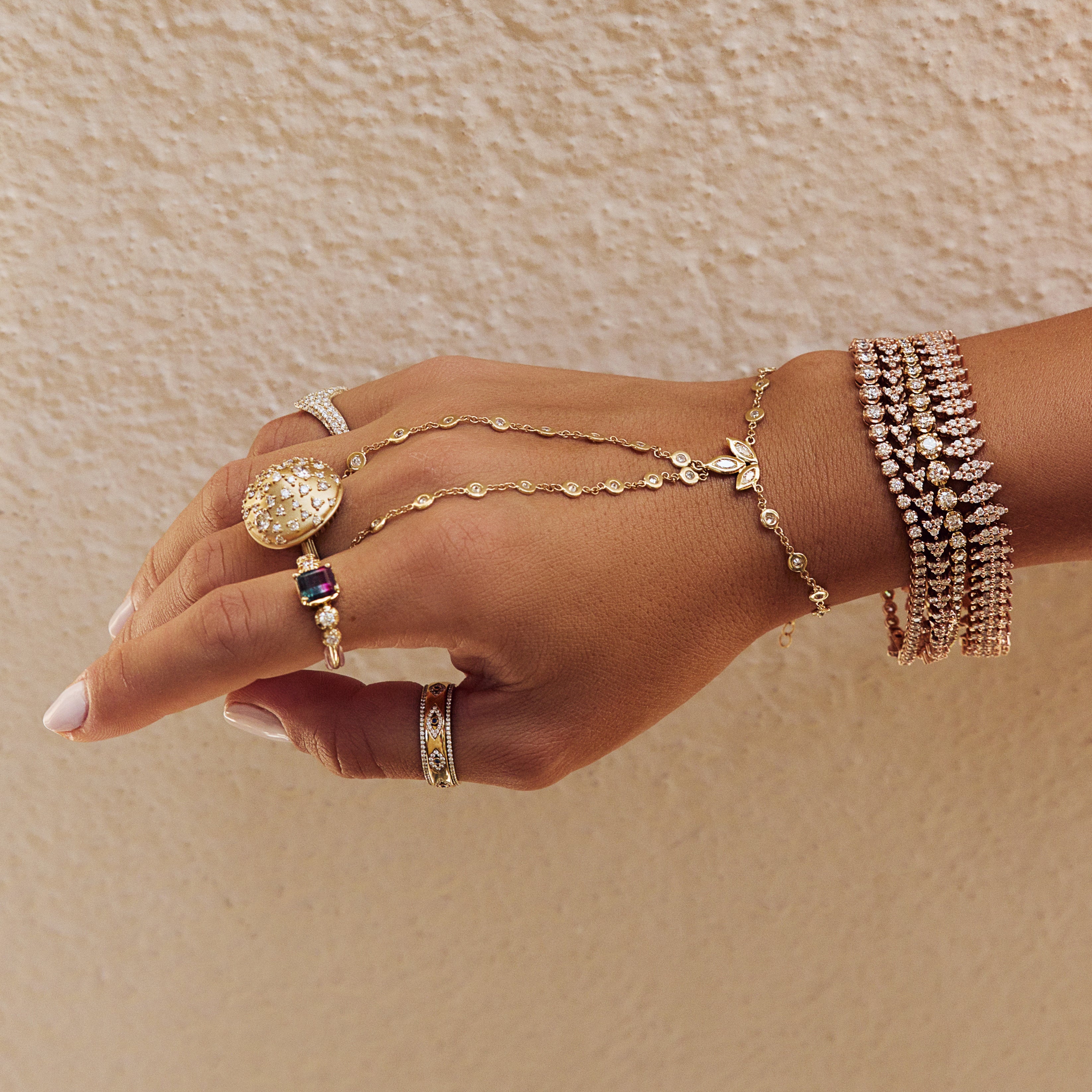 Marquise Diamond Blossom Double Stem Finger Bracelet