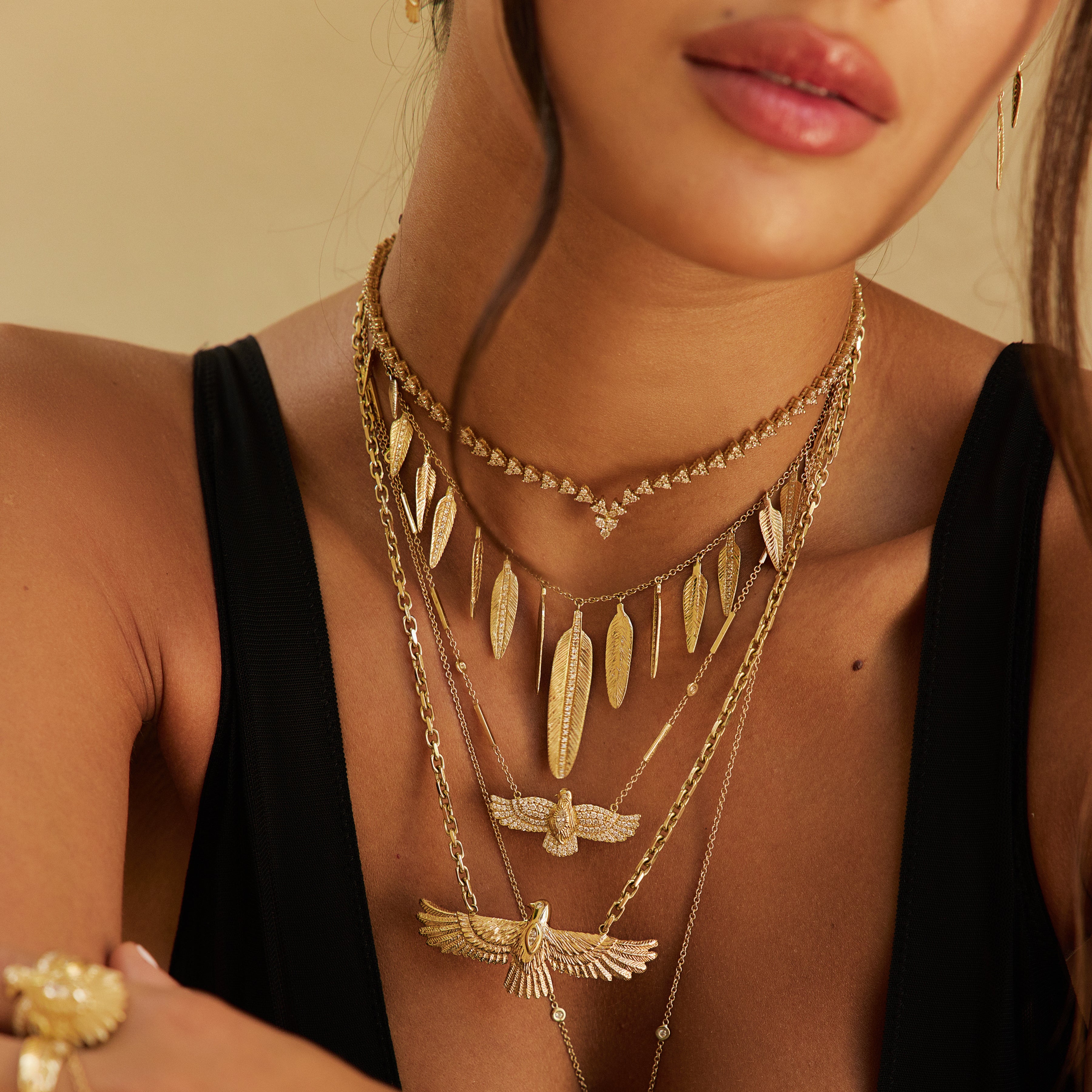 17 Graduated Pave Feather Shaker Necklace