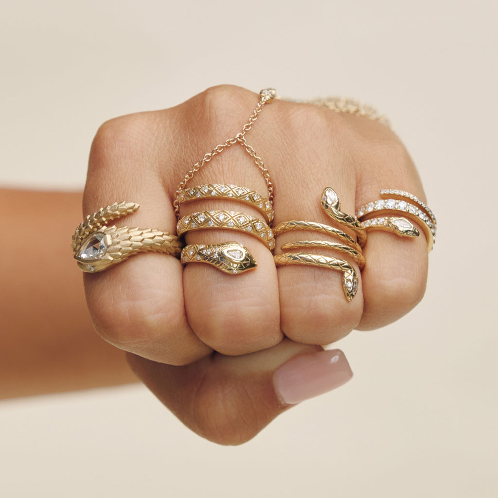 Marquise Diamond Head Graduated Pave Coil Snake Ring