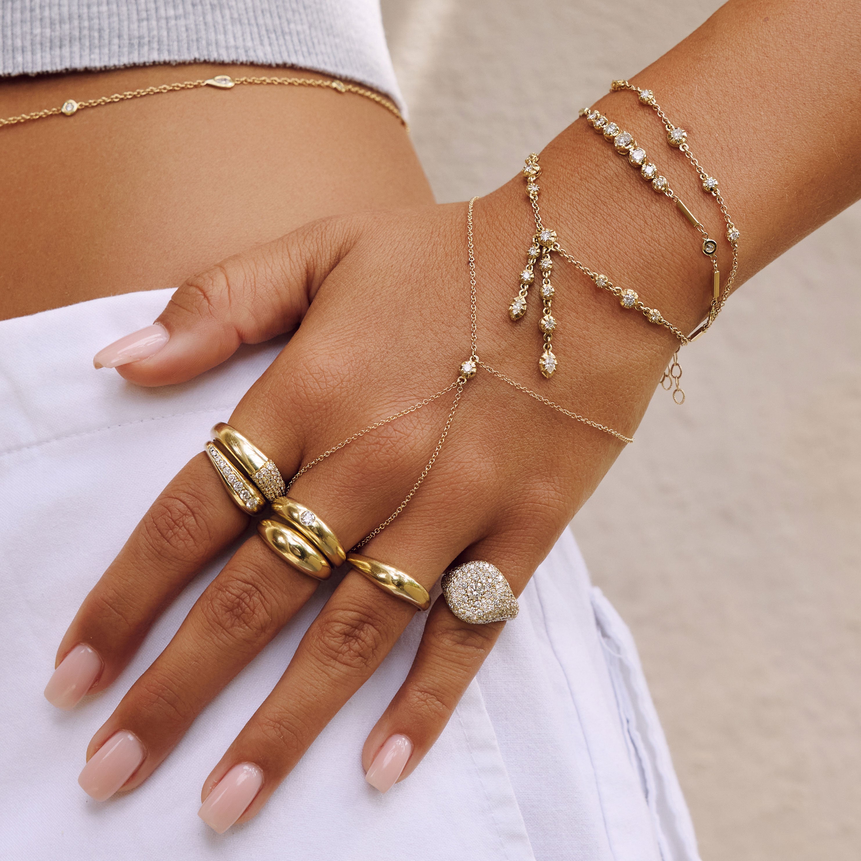 Sophia Diamond Middle of Hand Double Stem Finger Bracelet