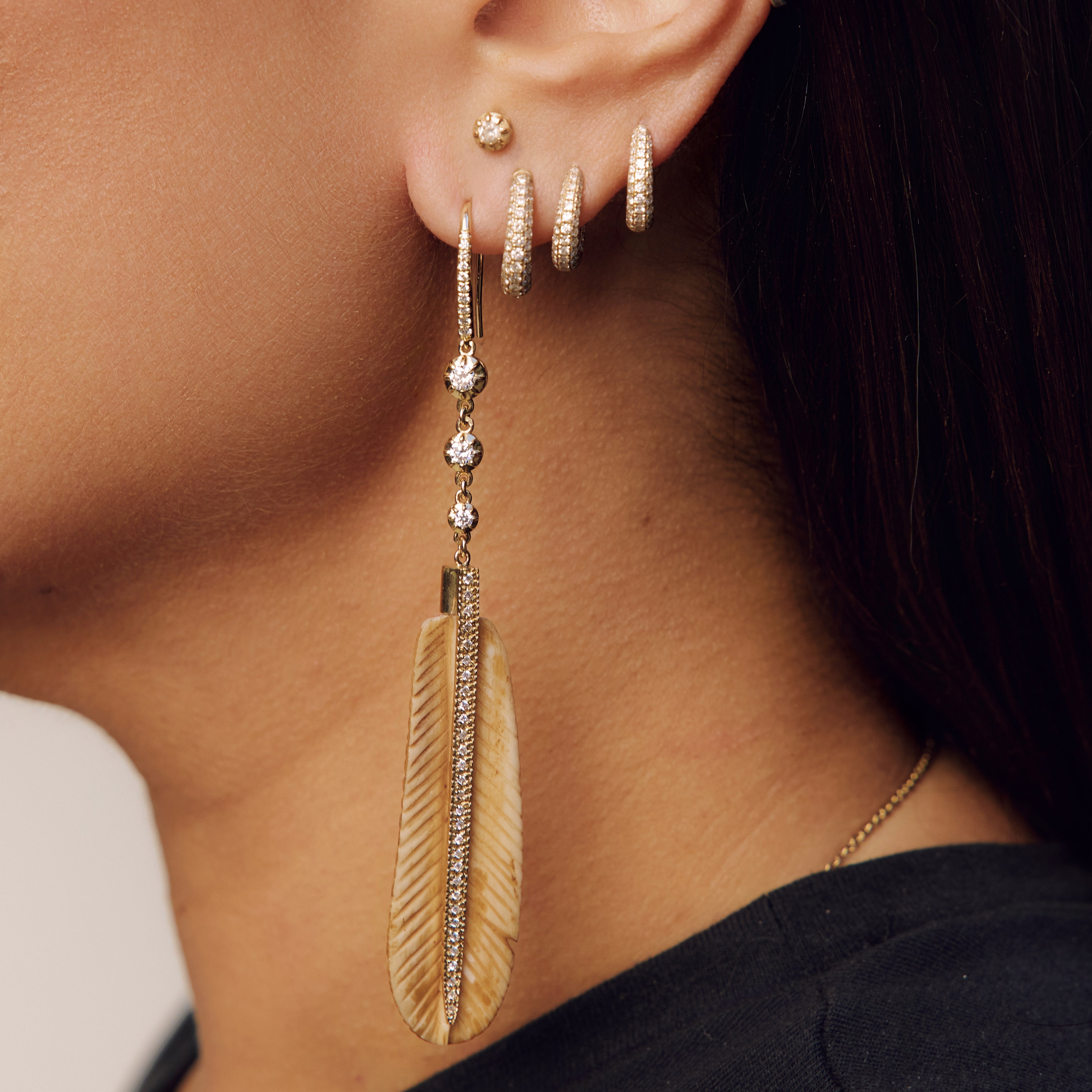 Small Three Row Pave Inside Out Oval Mini Hoop
