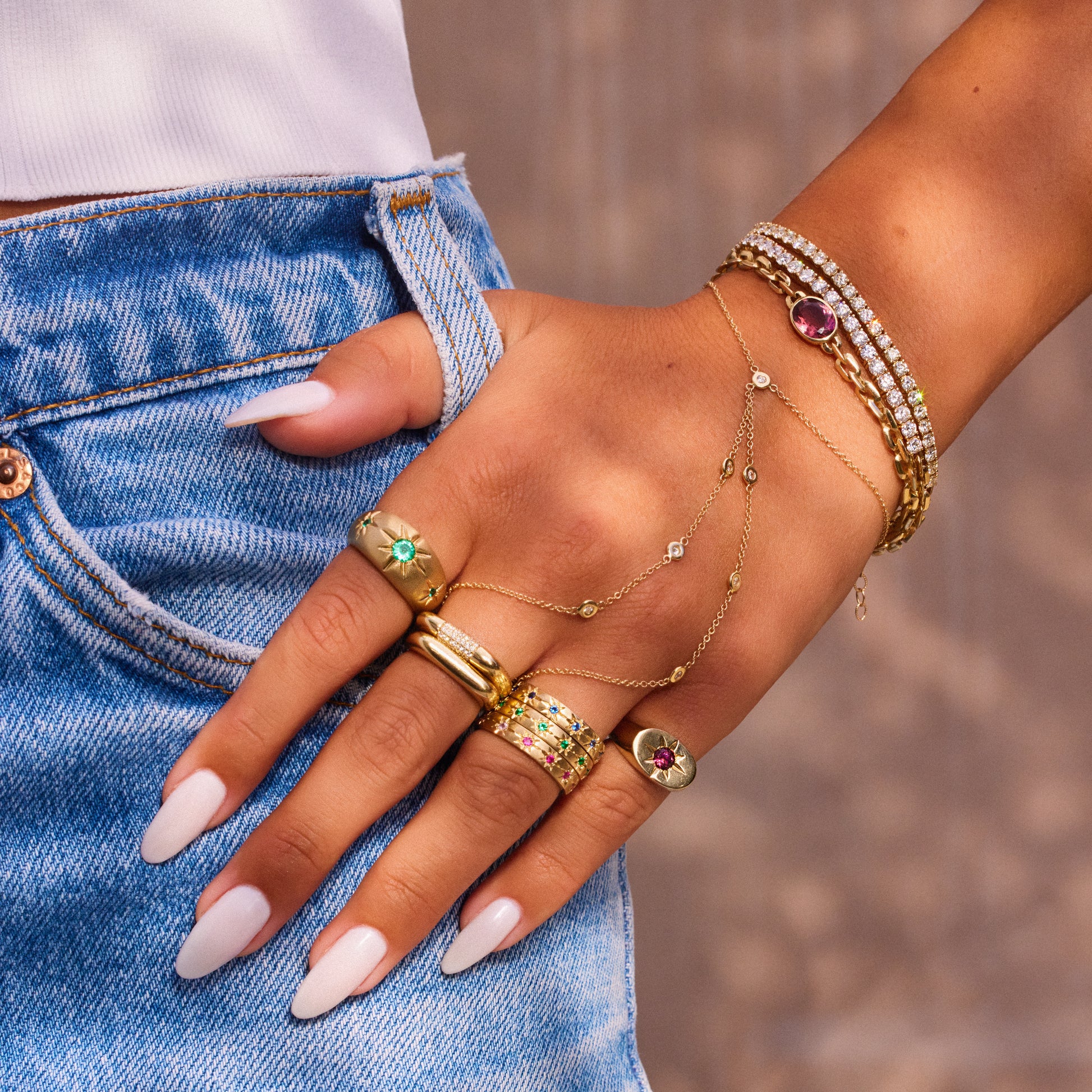 Triple Emerald Starburst Dome Ring