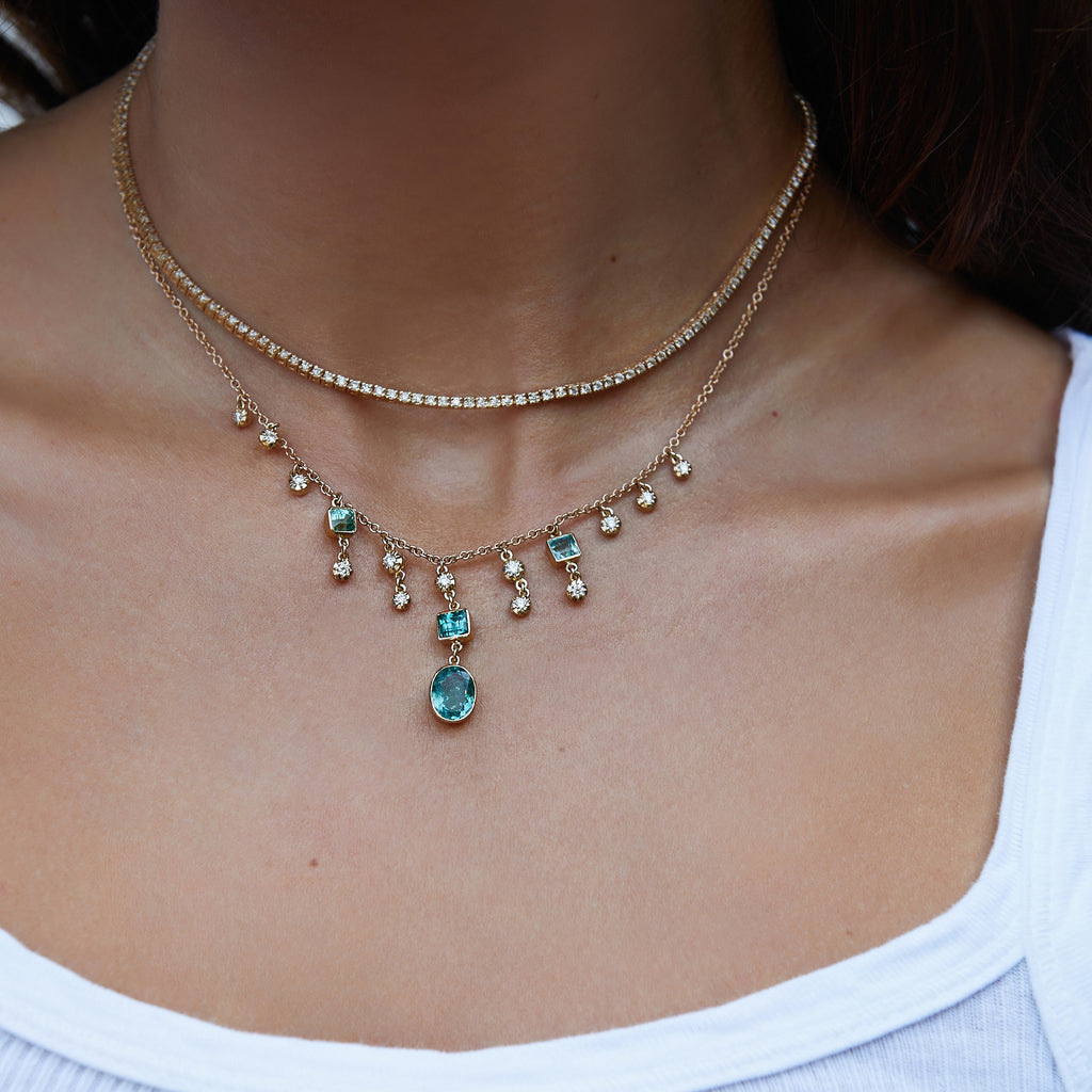 Multi Shape Green Tourmaline Shower + Sophia Diamond Shaker Necklace