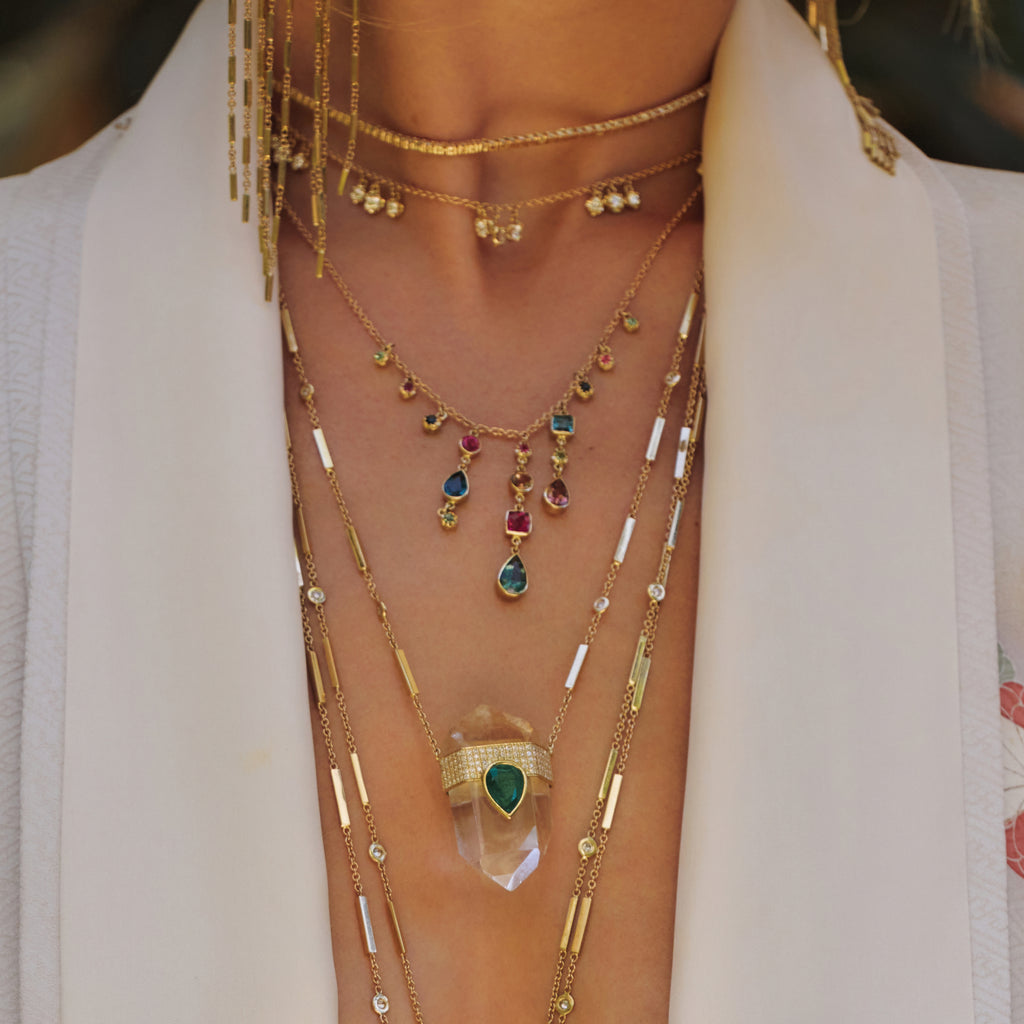 Multi Shape Tourmaline Shower + Sophia Shaker Necklace